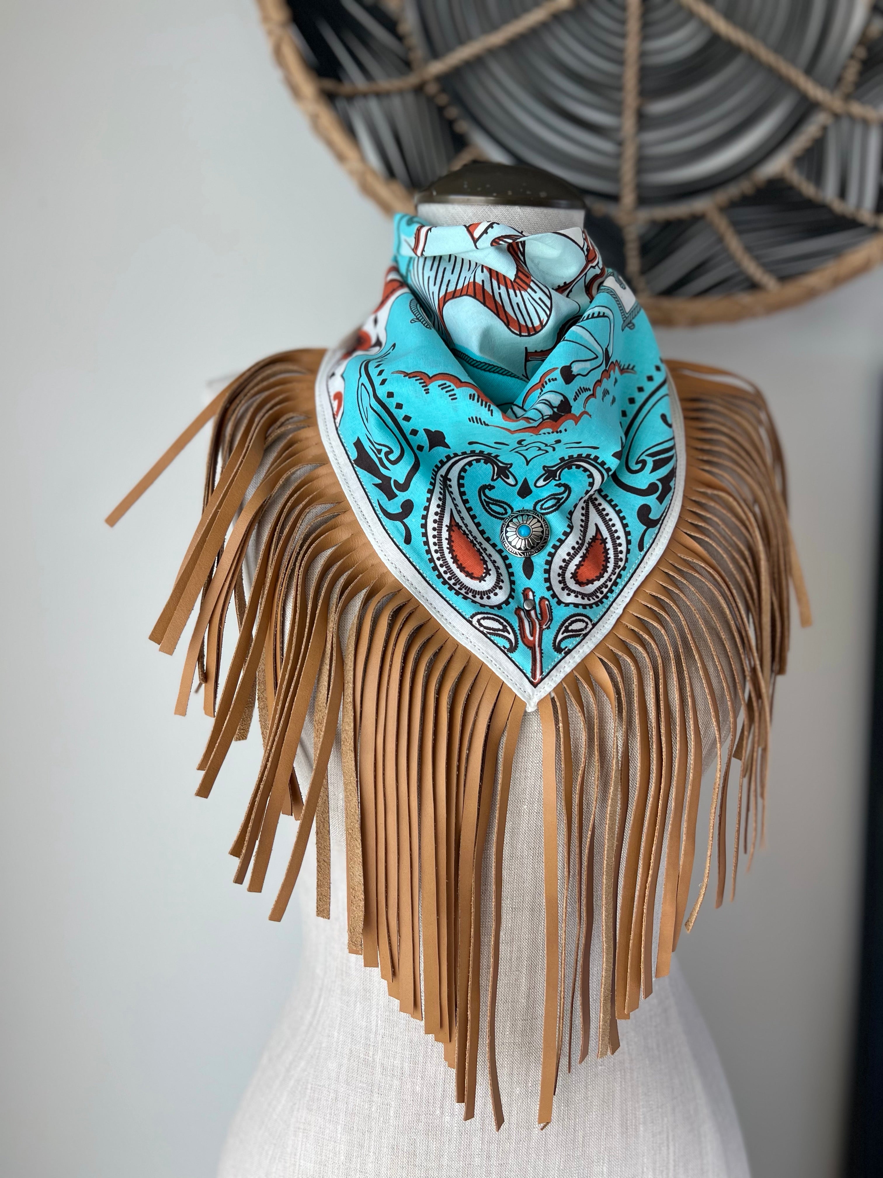 Desert Dusted Bandana Leather Fringe Collar