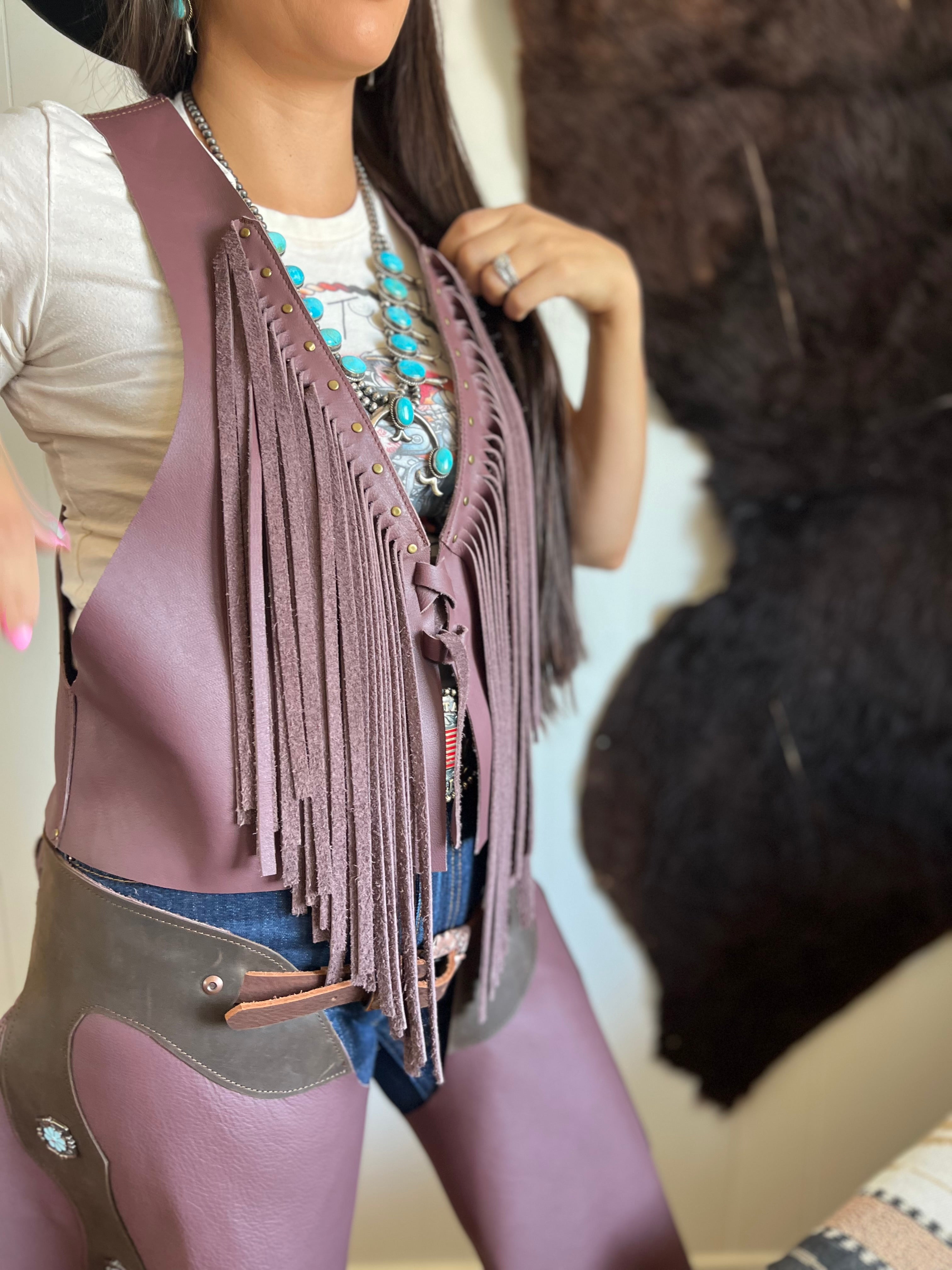 Wild Back Vests - Leather Fringe & Cowhide Statement - Bronco
