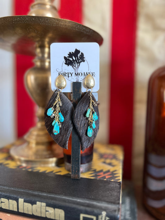 Leather Western Gold Dangle Turquoise Earrings