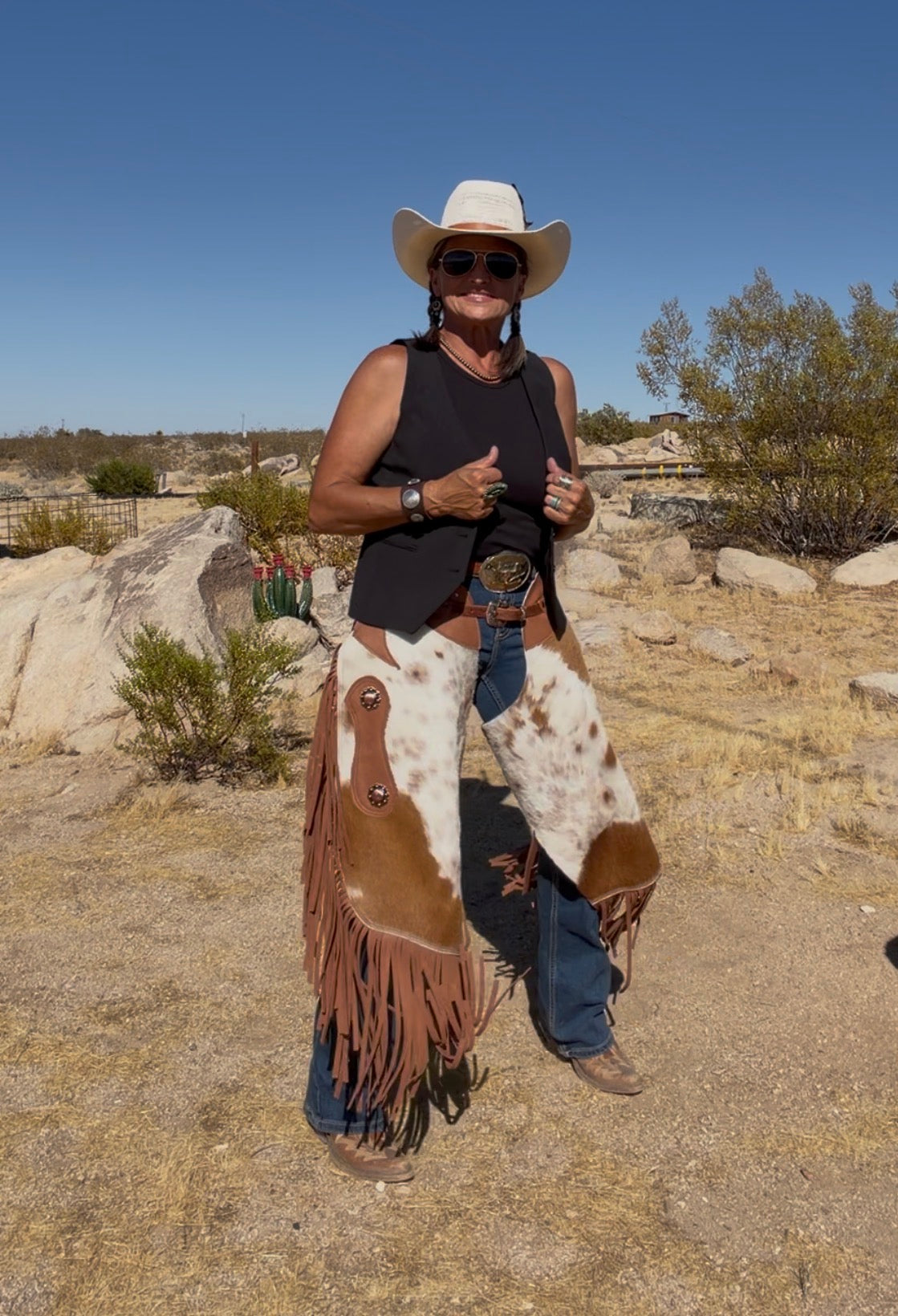 “The Prairie Cowhide Chinks” Leather Fringed Western Chinks