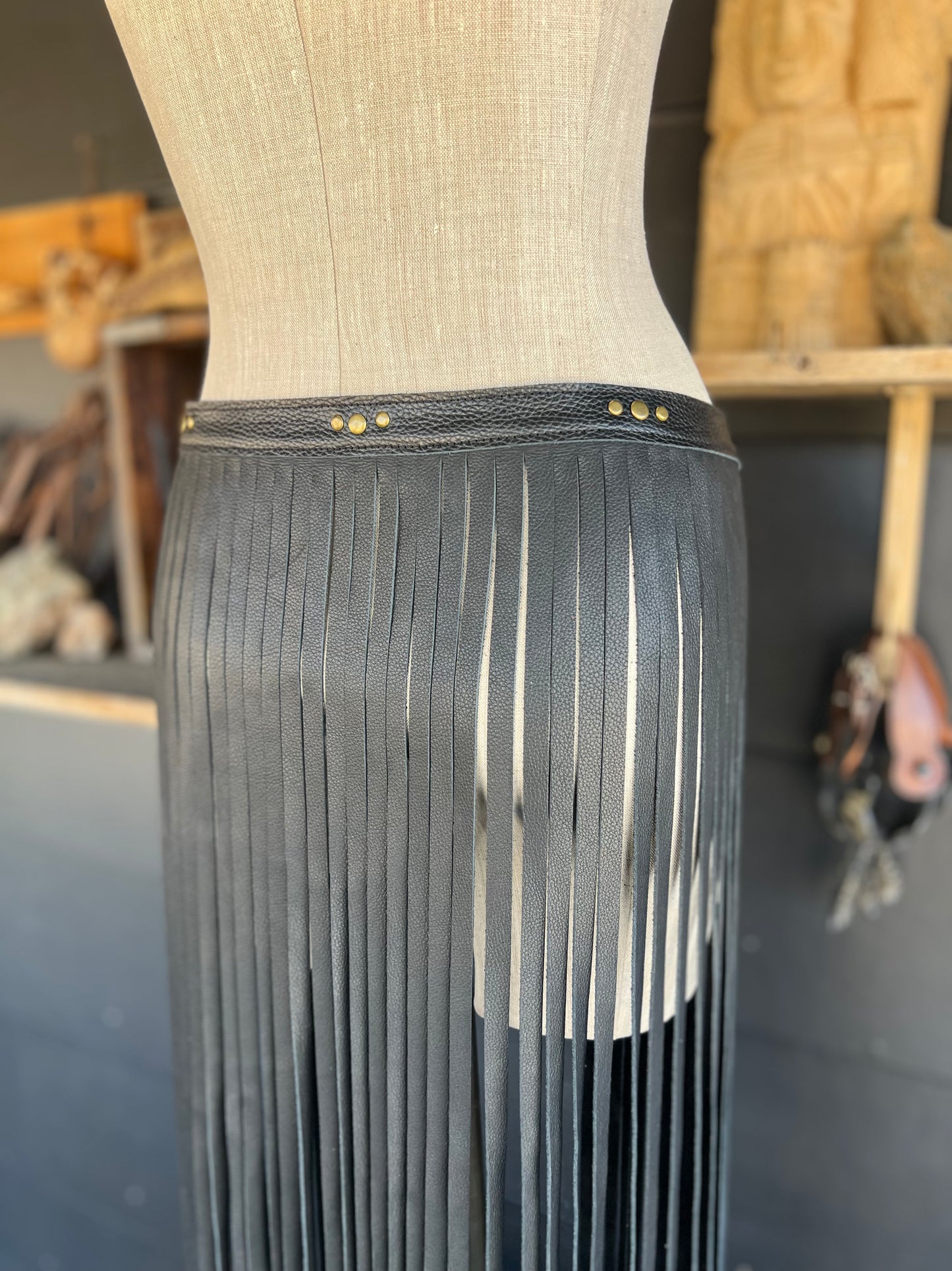 The Badlands Fringe Leather Skirt by Dirty Mojave Leather
