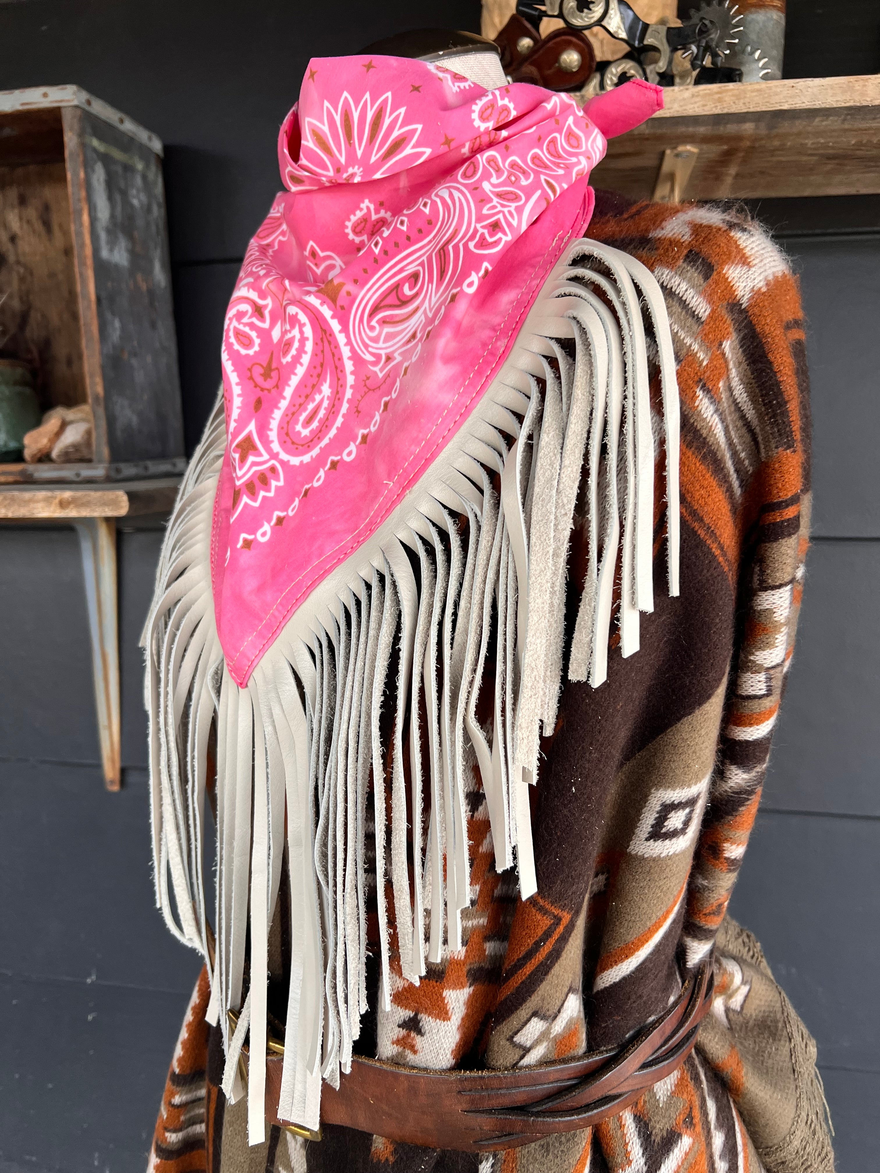 Desert Dusted Bandana Cream Leather Fringe Collar