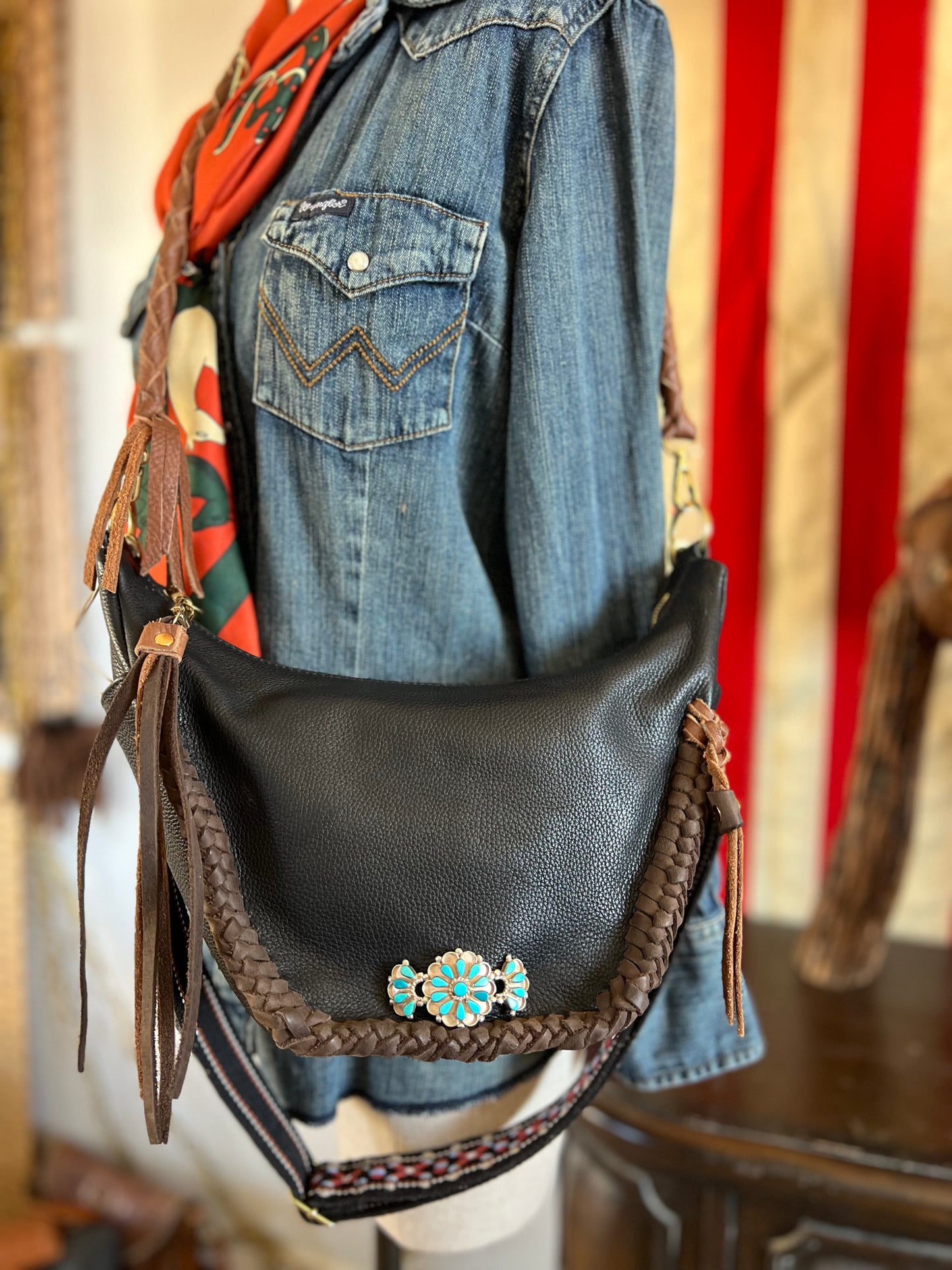 Lucky Custom Leather Handbag Vintage Zuni Turquoise