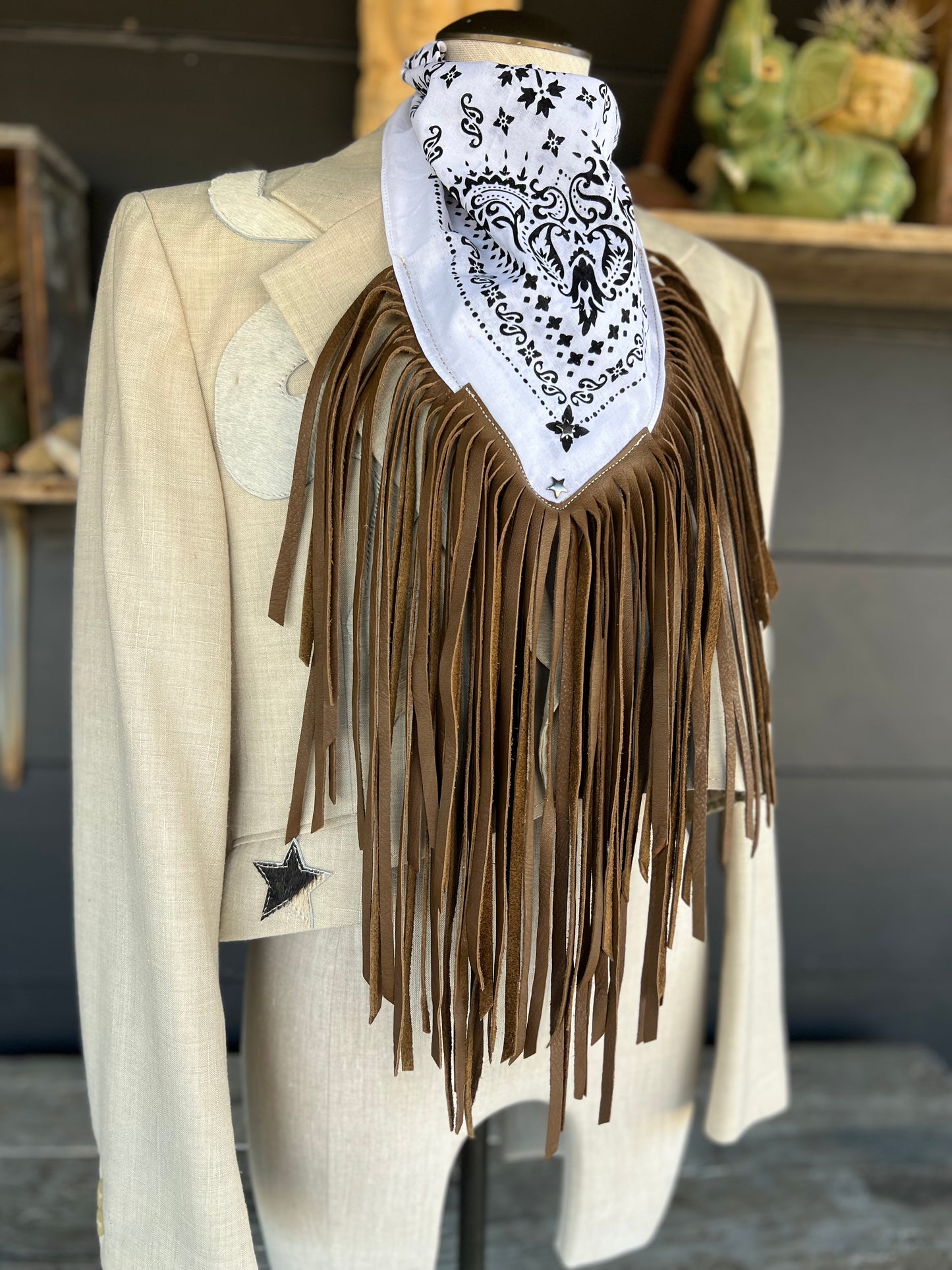 Desert Dusted Bandana Leather Fringe Collar