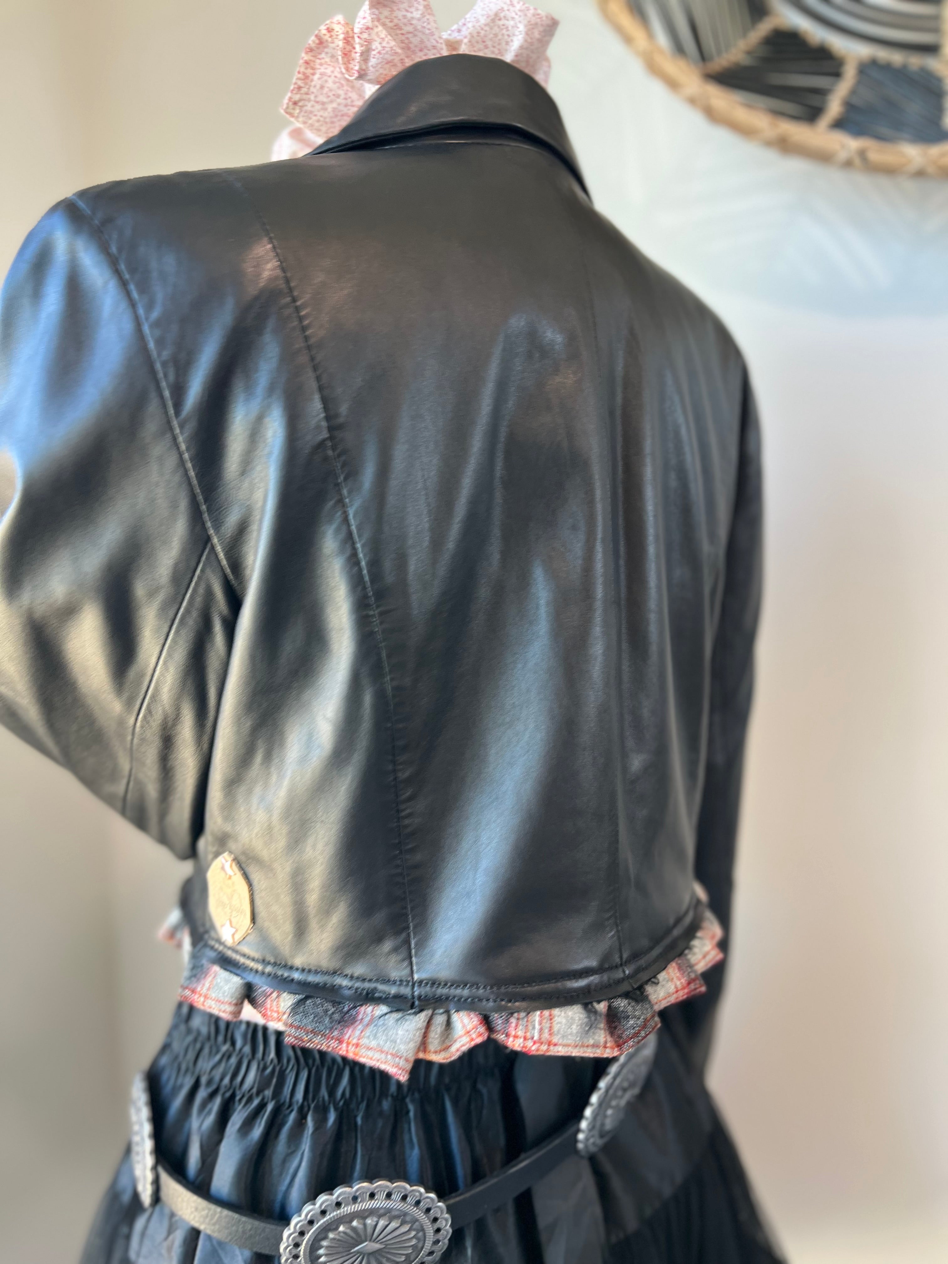 Dirty Mojave Desert Crop Black Leather Pendleton Trim Blazer