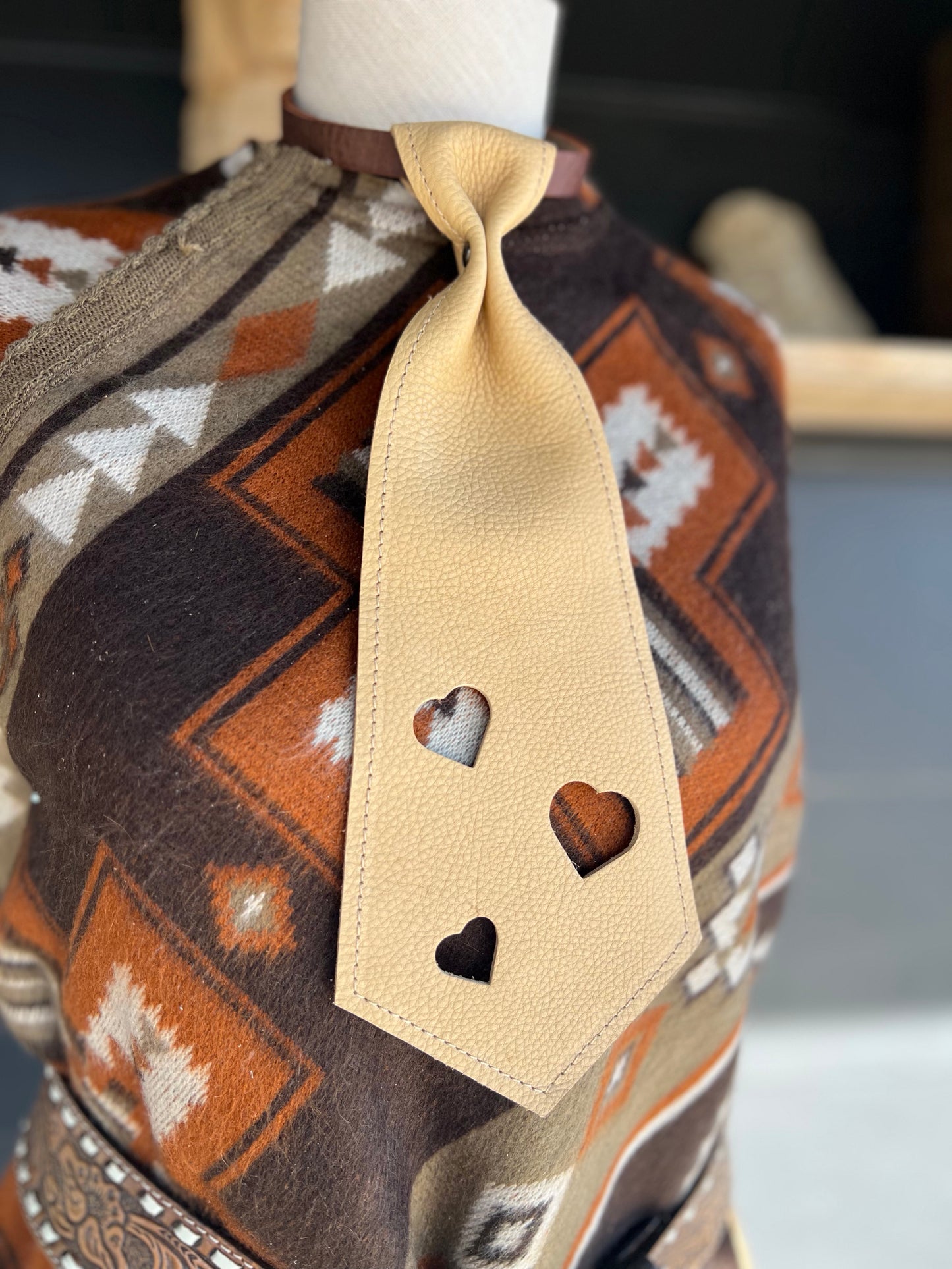 Dirty Mojave Hearts Heirloom Wide Leather Necktie