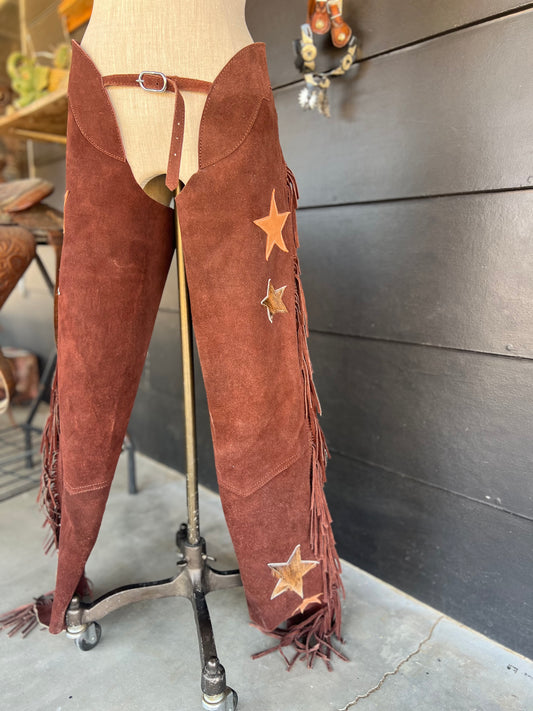 Chocolate -Rust Suede Long Chaps with Stars