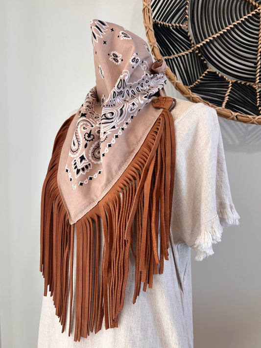 Desert Dusted Paisley Bandana Leather Fringe Collar