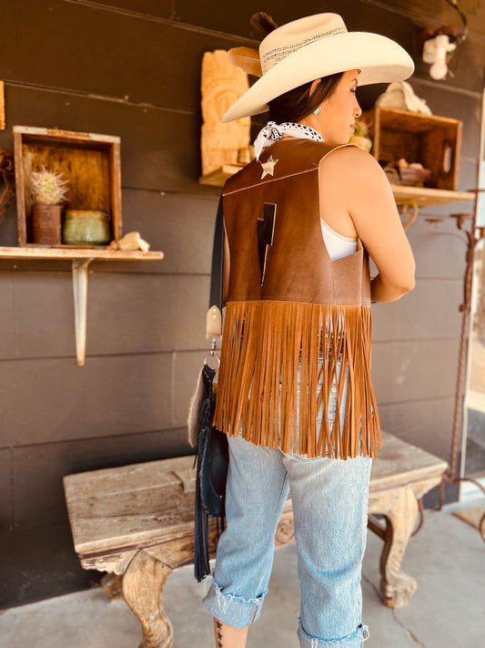 Dust Bowl Darling Leather Fringed Vest