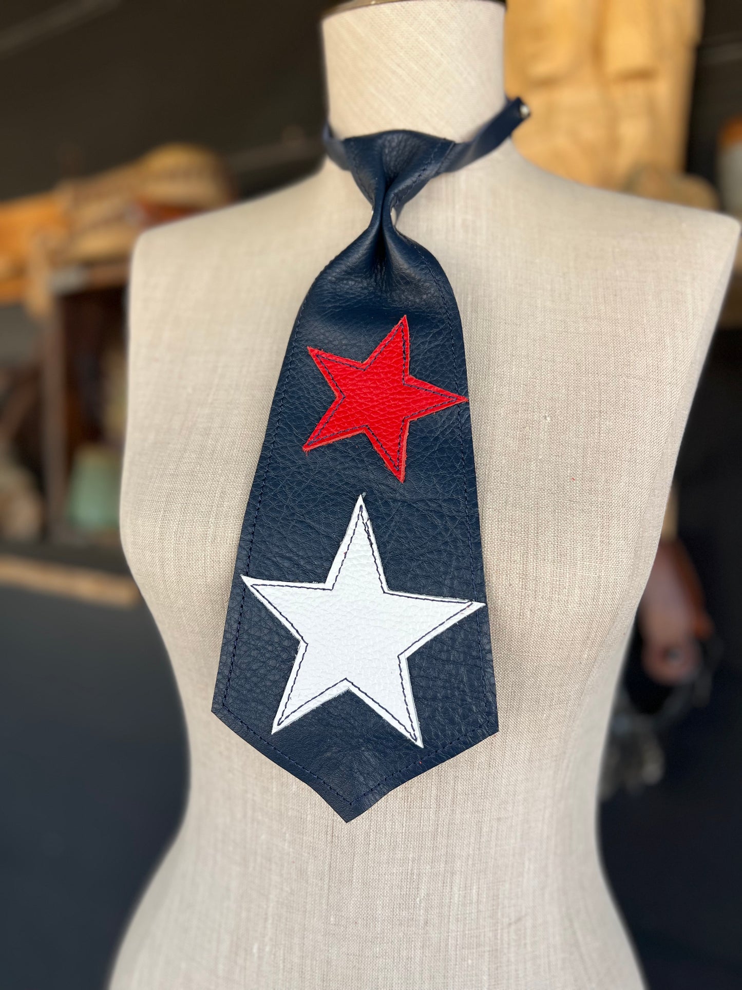 1776-2026 Wild American Heirloom Red White Blue Leather Necktie