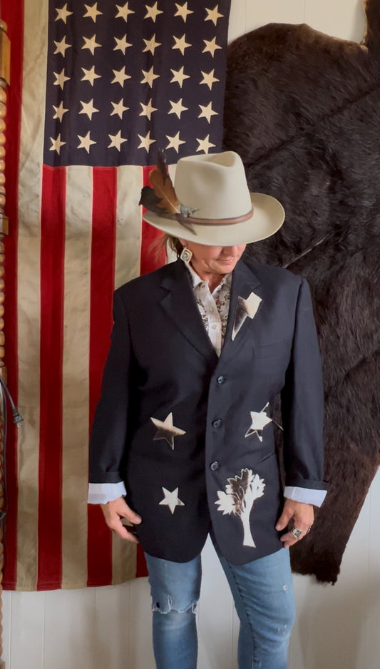 Navy Blue Desert Blazer Cowhide Stars Steer and Joshua Tree