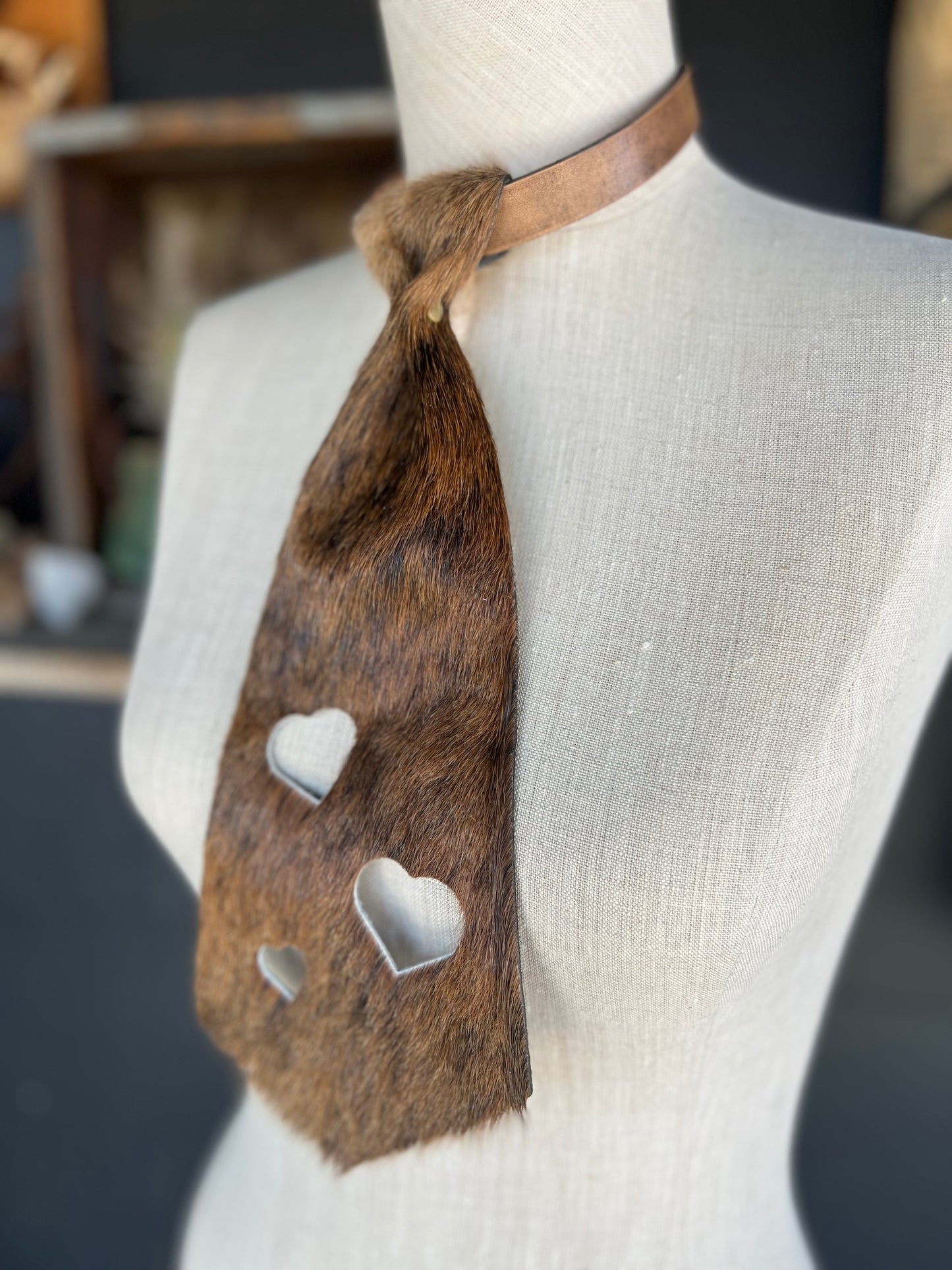 Dirty Mojave Cowhide Hearts Heirloom Wide Necktie