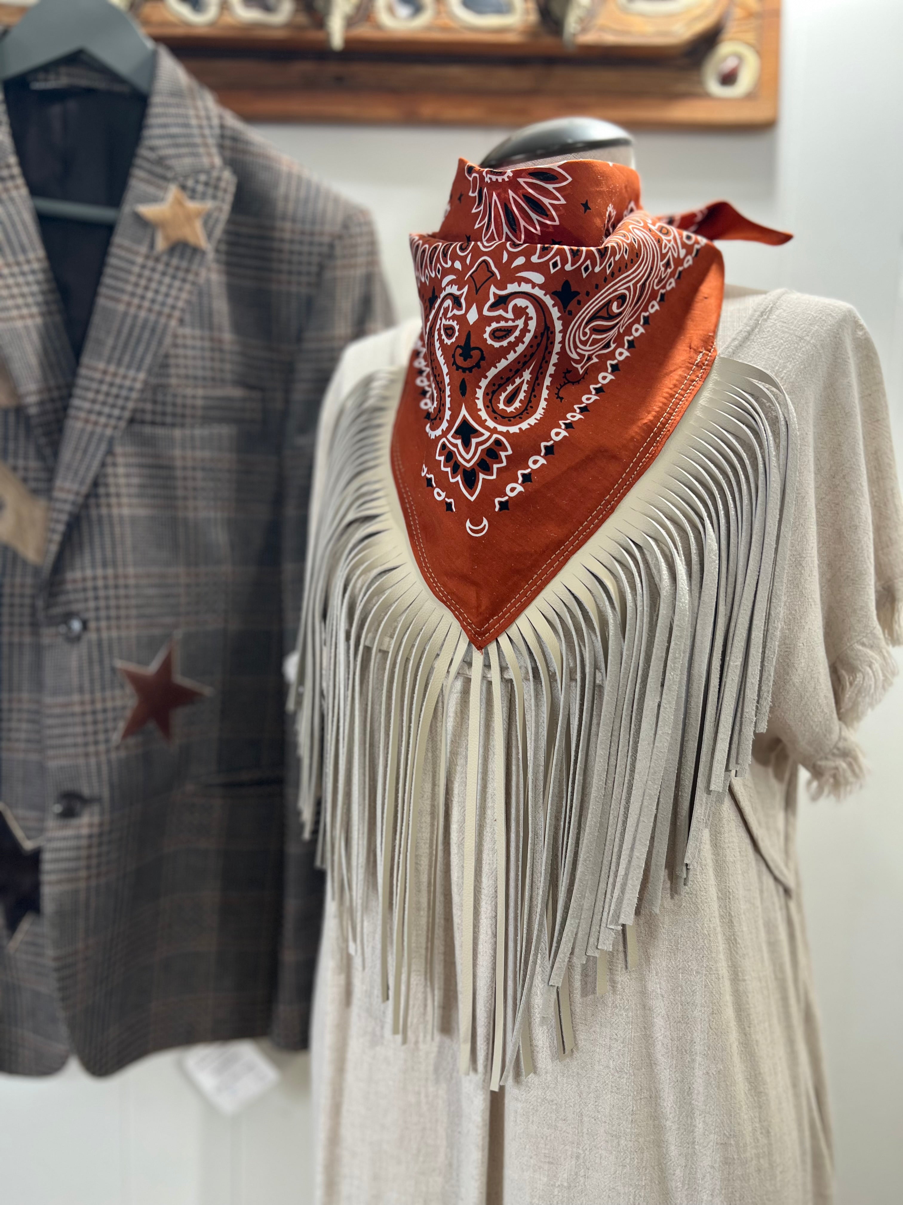 Desert Dusted Bandana Leather Fringe Collar