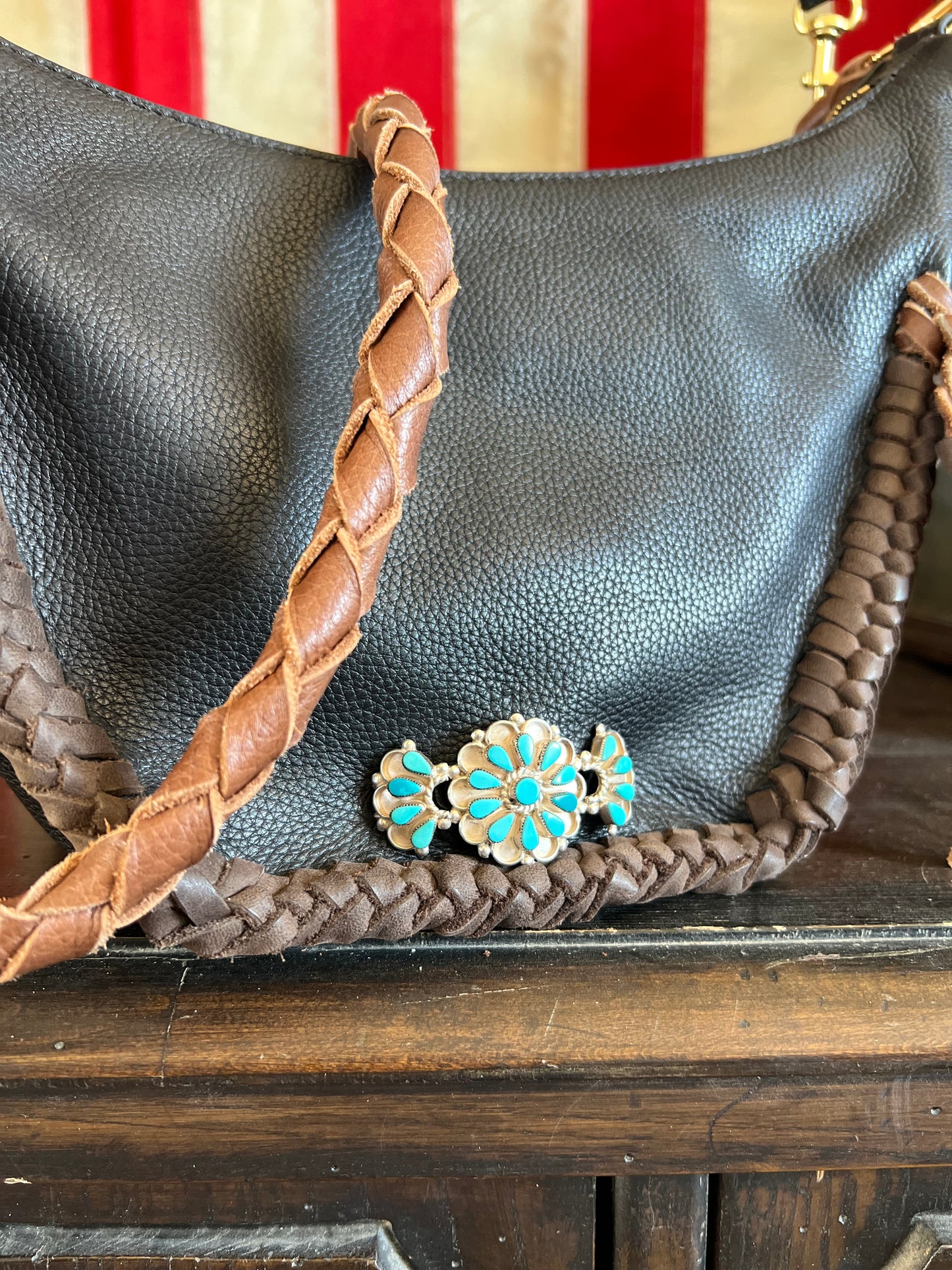 Lucky Custom Leather Handbag Vintage Zuni Turquoise