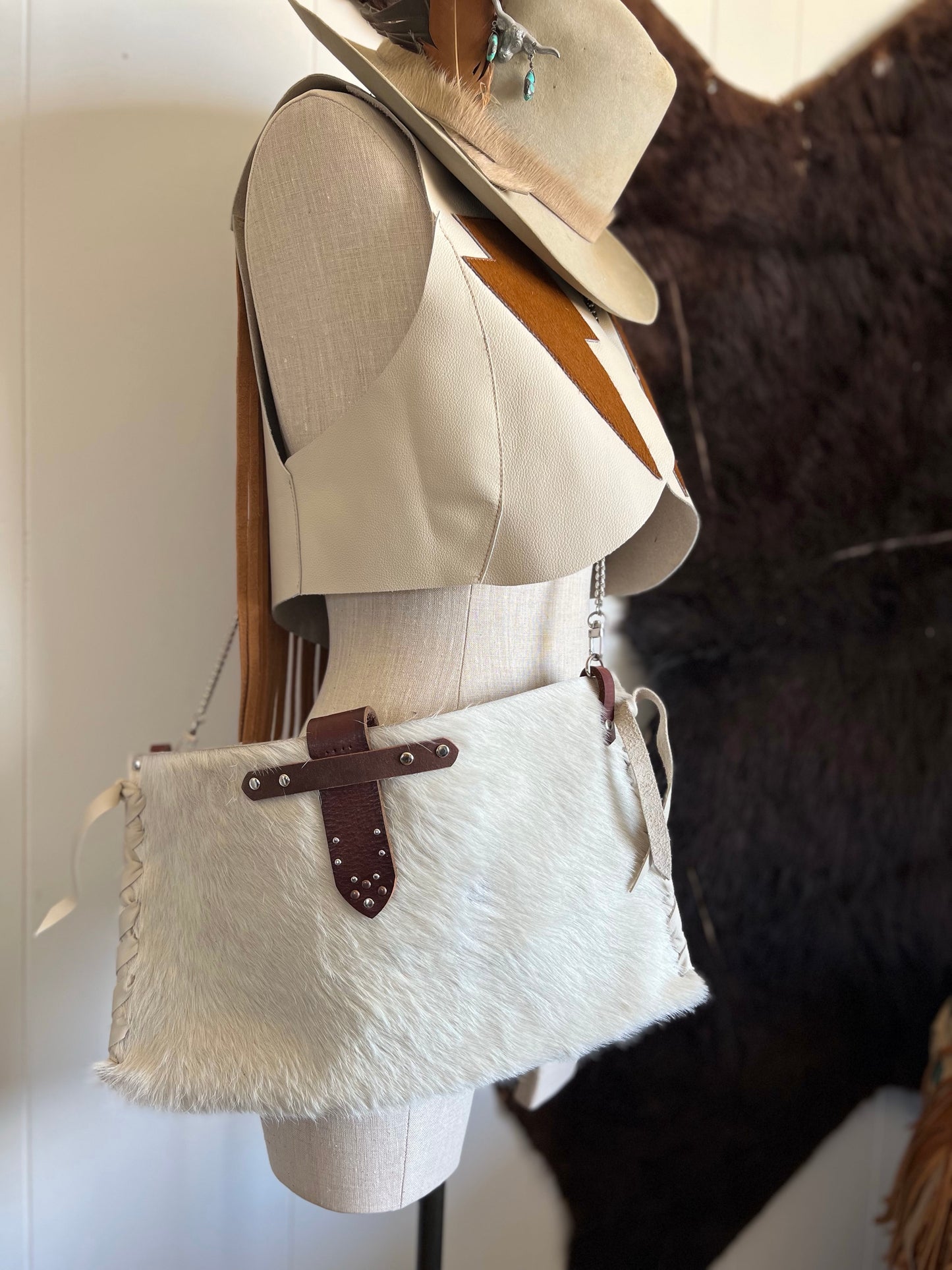 The “Wild Back” Vest Leather Fringe Dirty Mojave Leather