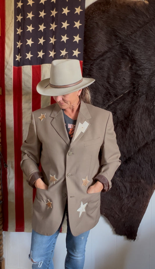 Tan Desert Blazer Cowhide Stars Horse Head and Shoe Cowhide Patches