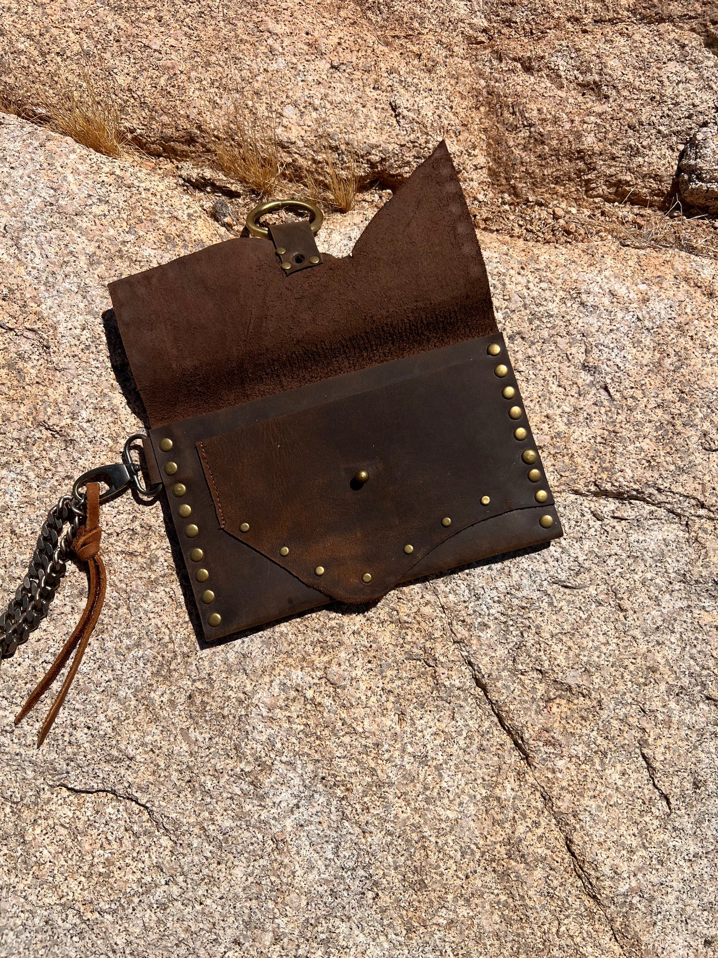 Dirty Mojave Leather Envelope Wristlet with Chain