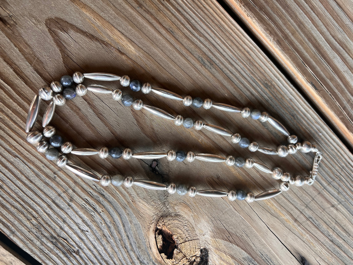 Navajo Vintage Double Strand  Sterling Silver & Labradorite Necklace