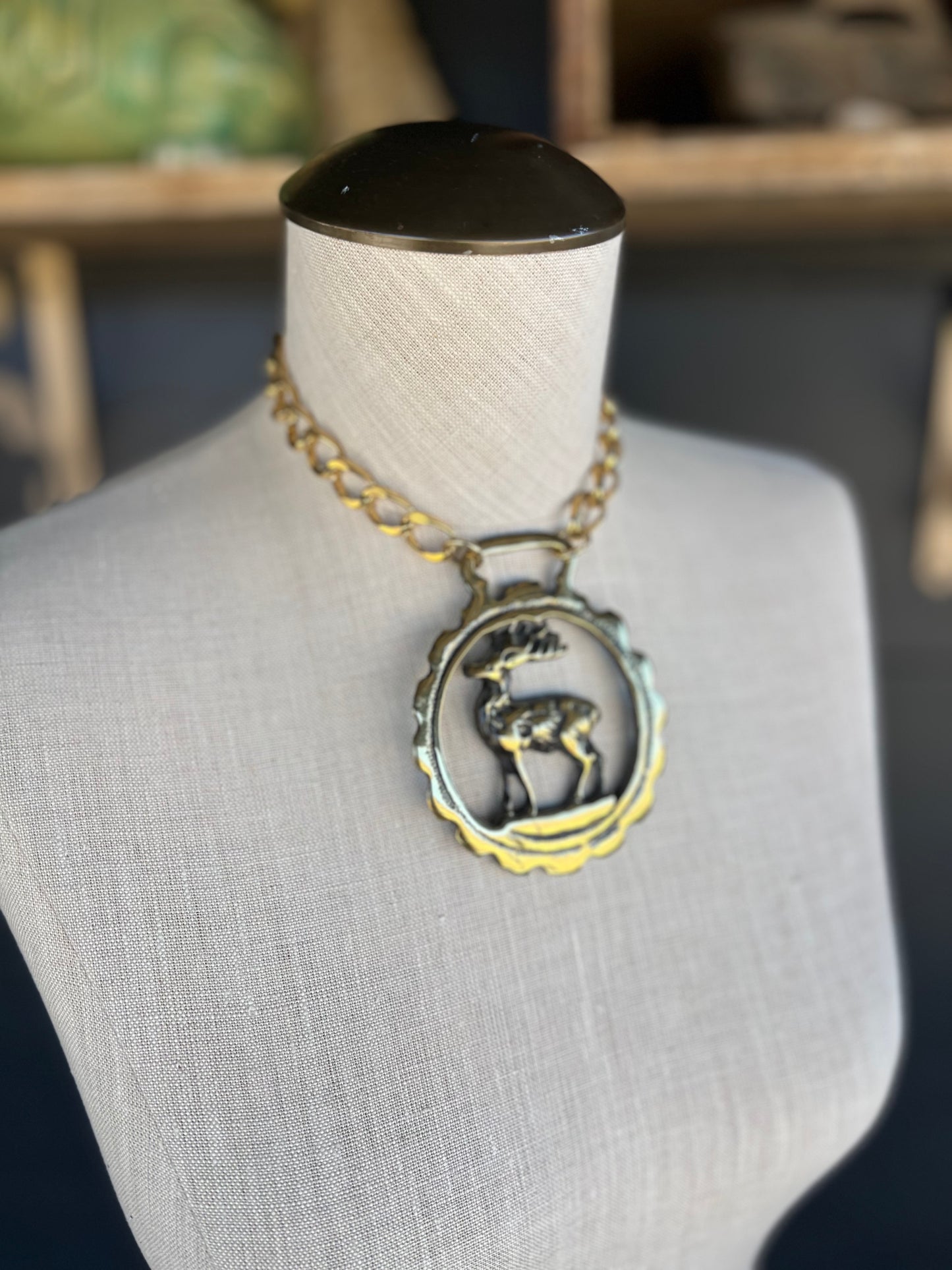 Vintage Medal Deer Necklace