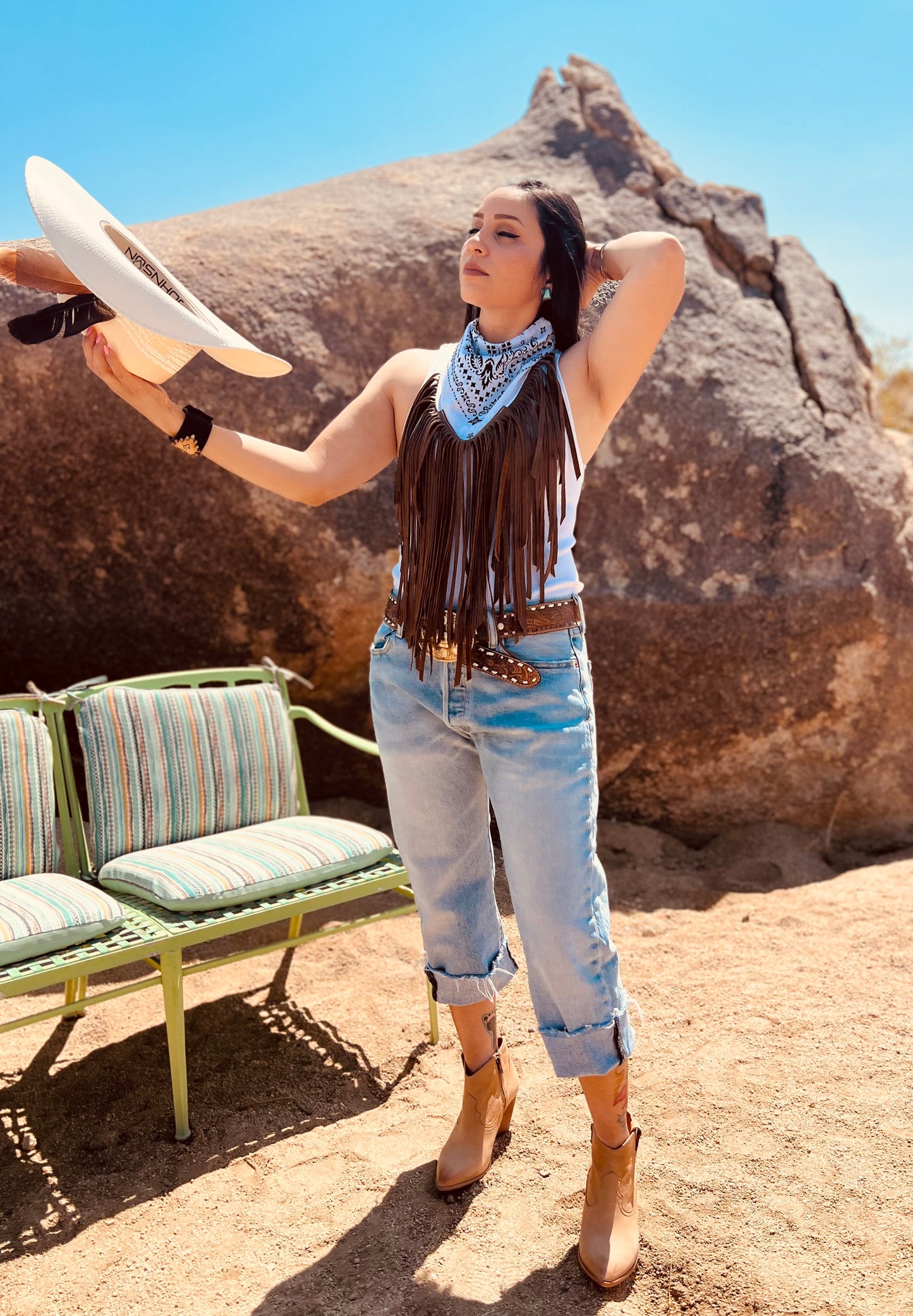 Desert Dusted Bandana Leather Fringe Collar
