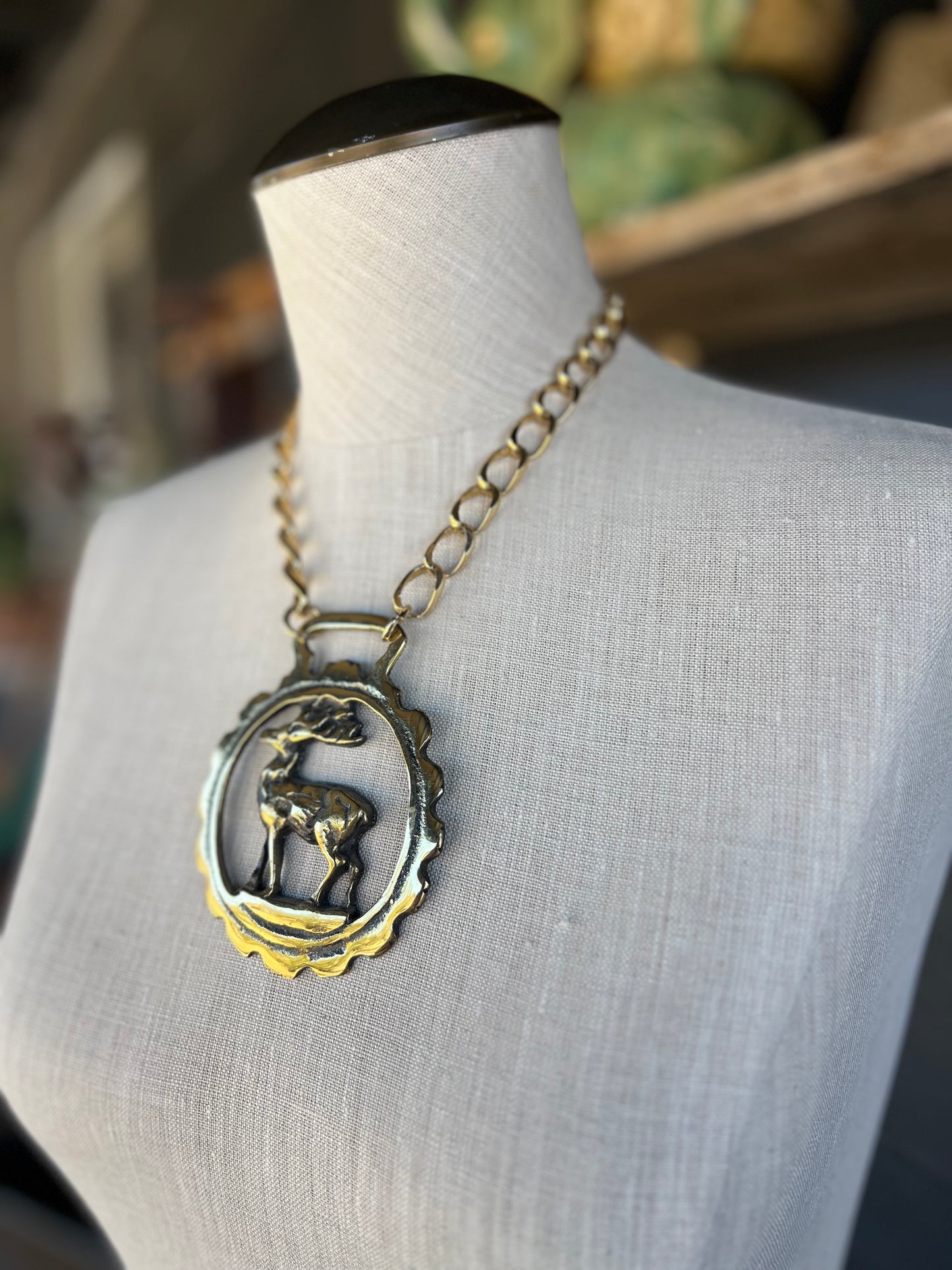 Vintage Medal Deer Necklace