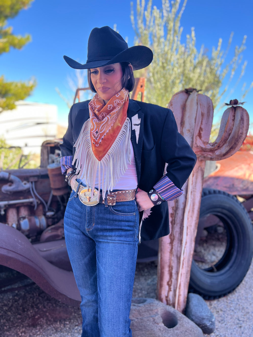 Desert Dusted Bandana Leather Fringe Collar