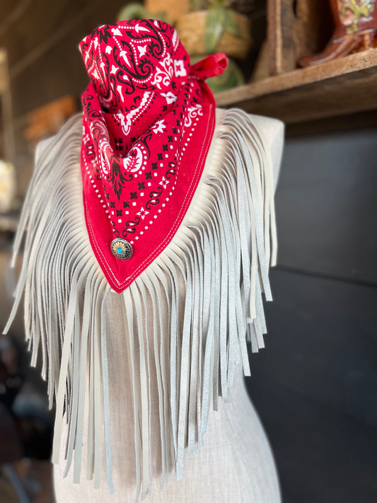 Desert Dusted Bandana Leather Fringe Collar