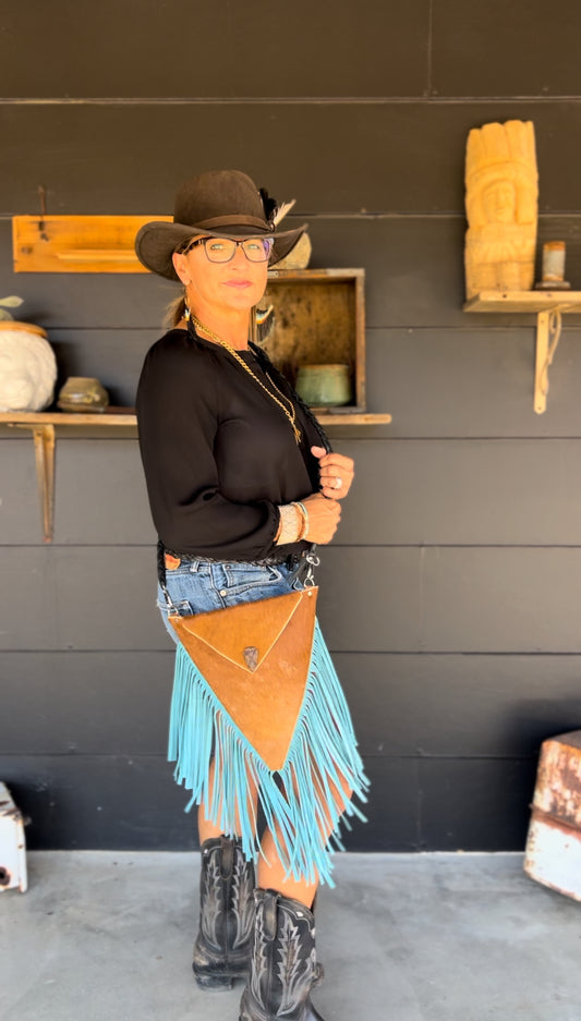 ARROW Cowhide Turquoise Leather Bag