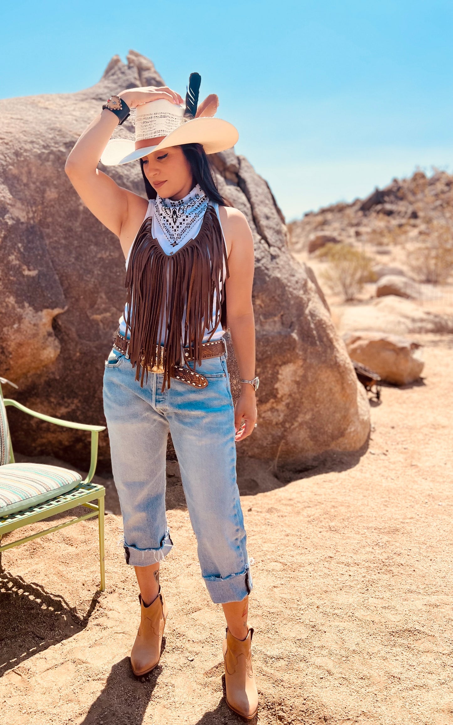 Desert Dusted Bandana Leather Fringe Collar
