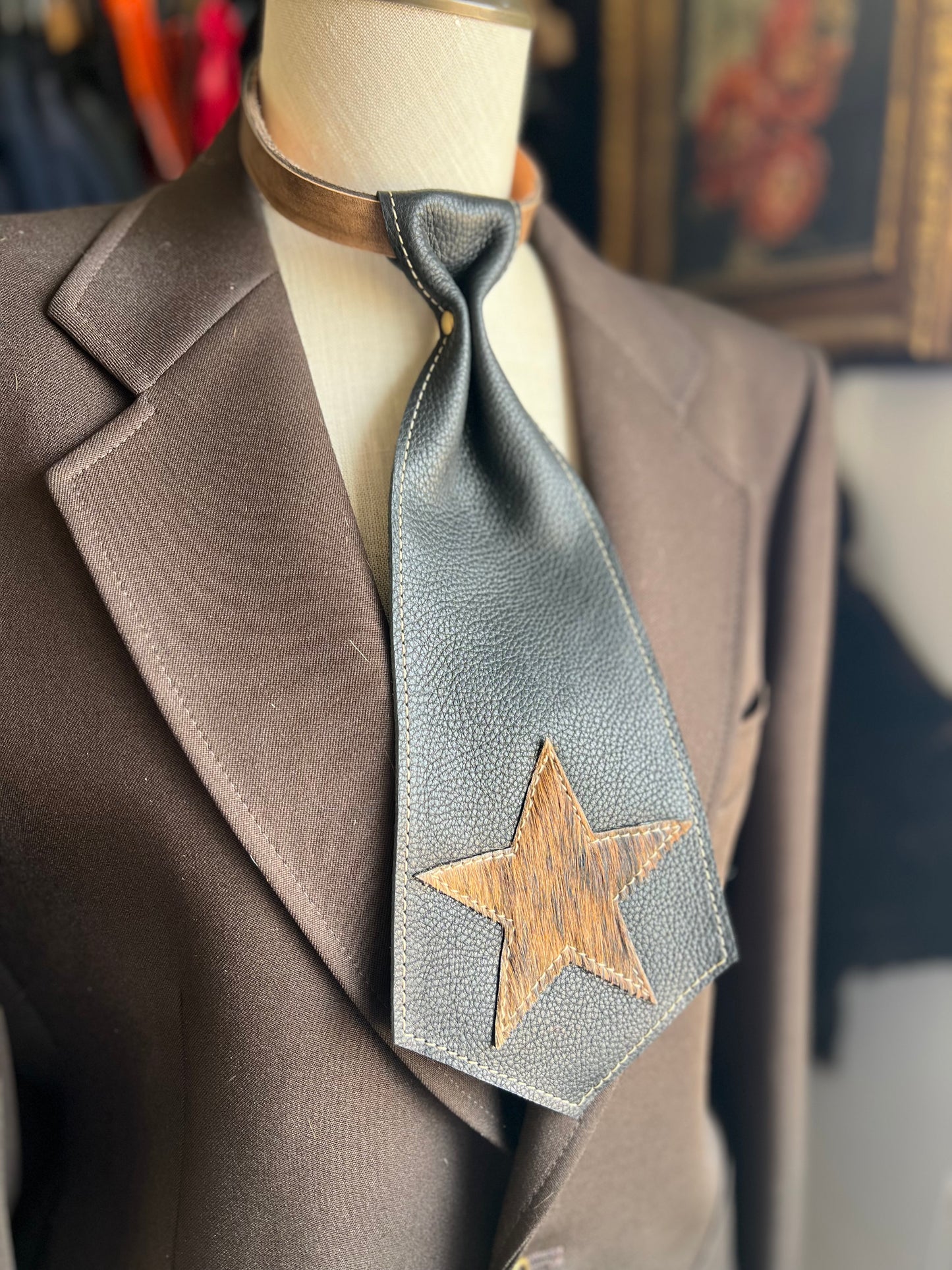 Dirty Mojave Star Heirloom Tie Leather Wide Necktie
