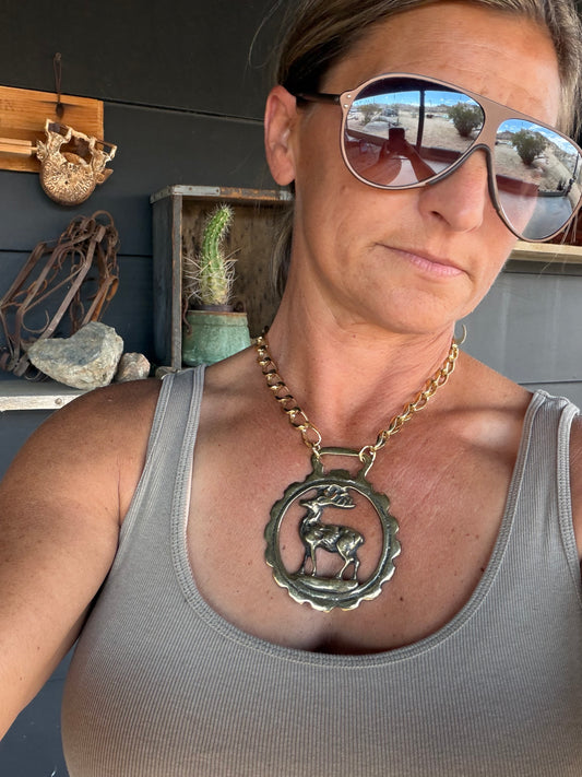 Vintage Medal Deer Necklace