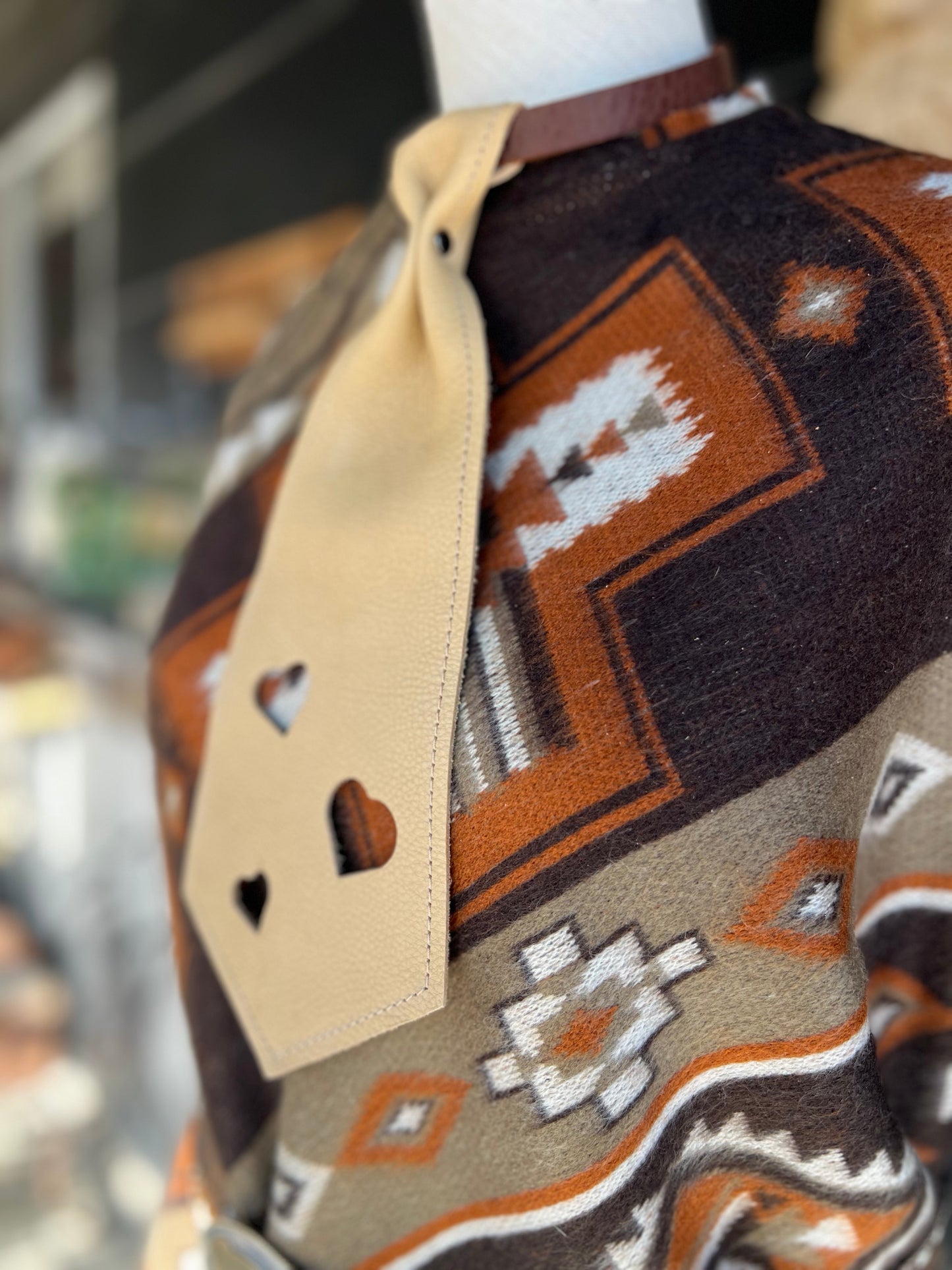 Dirty Mojave Hearts Heirloom Wide Leather Necktie