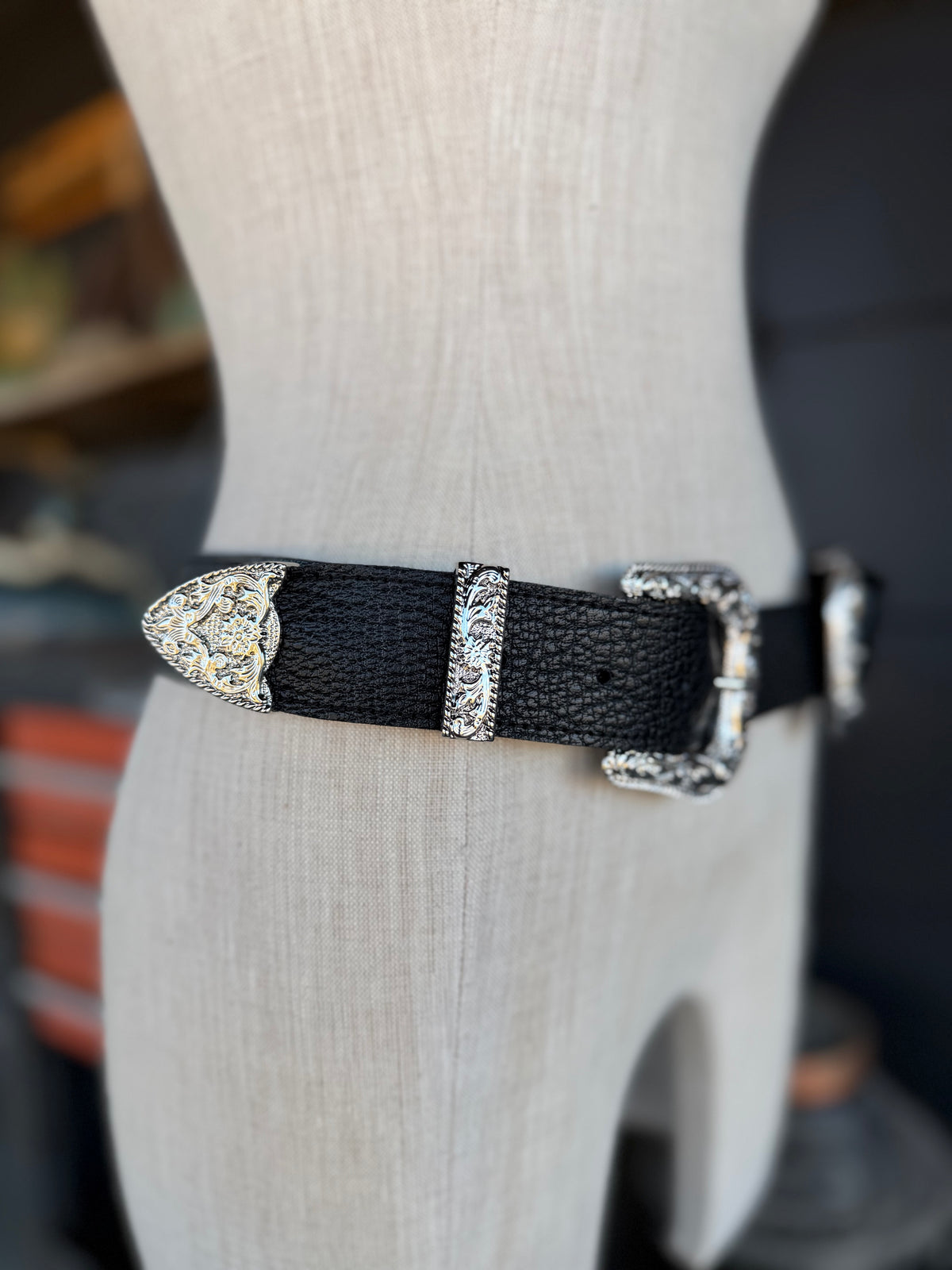 Ranch House Double Buckle Black Leather Belt