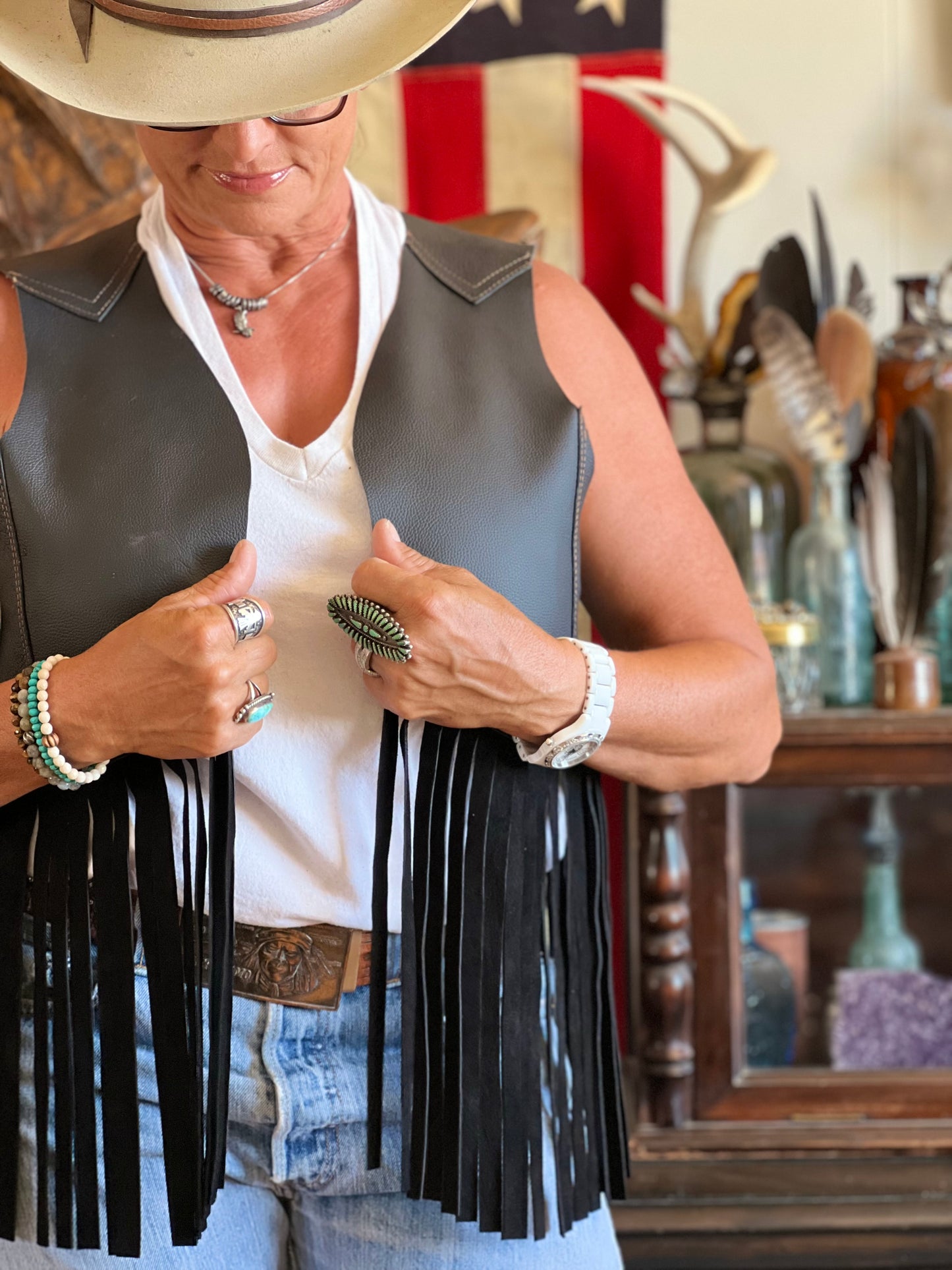 Leather Custom Fringe Cowhide Vest