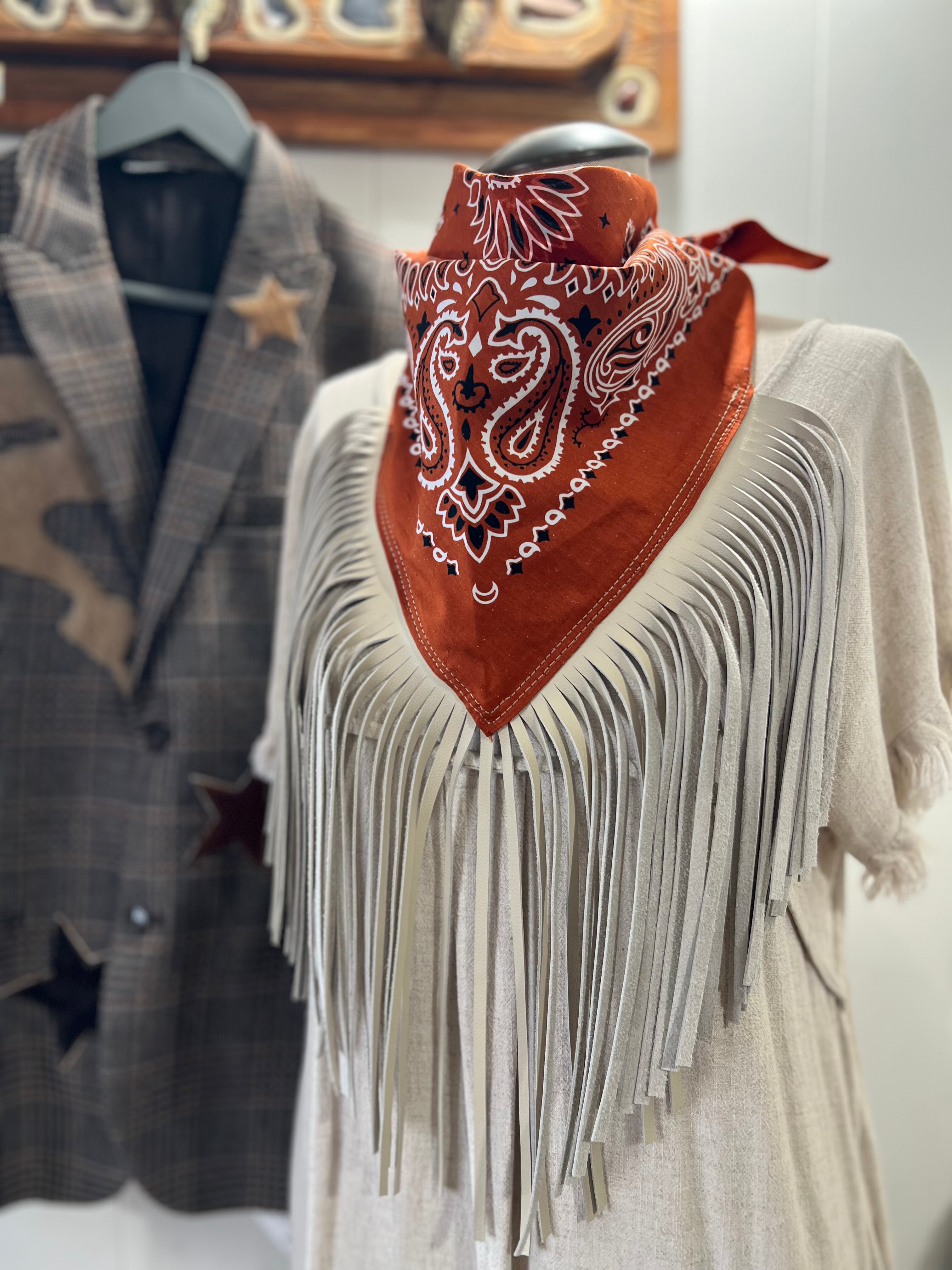 Desert Dusted Bandana Leather Fringe Collar