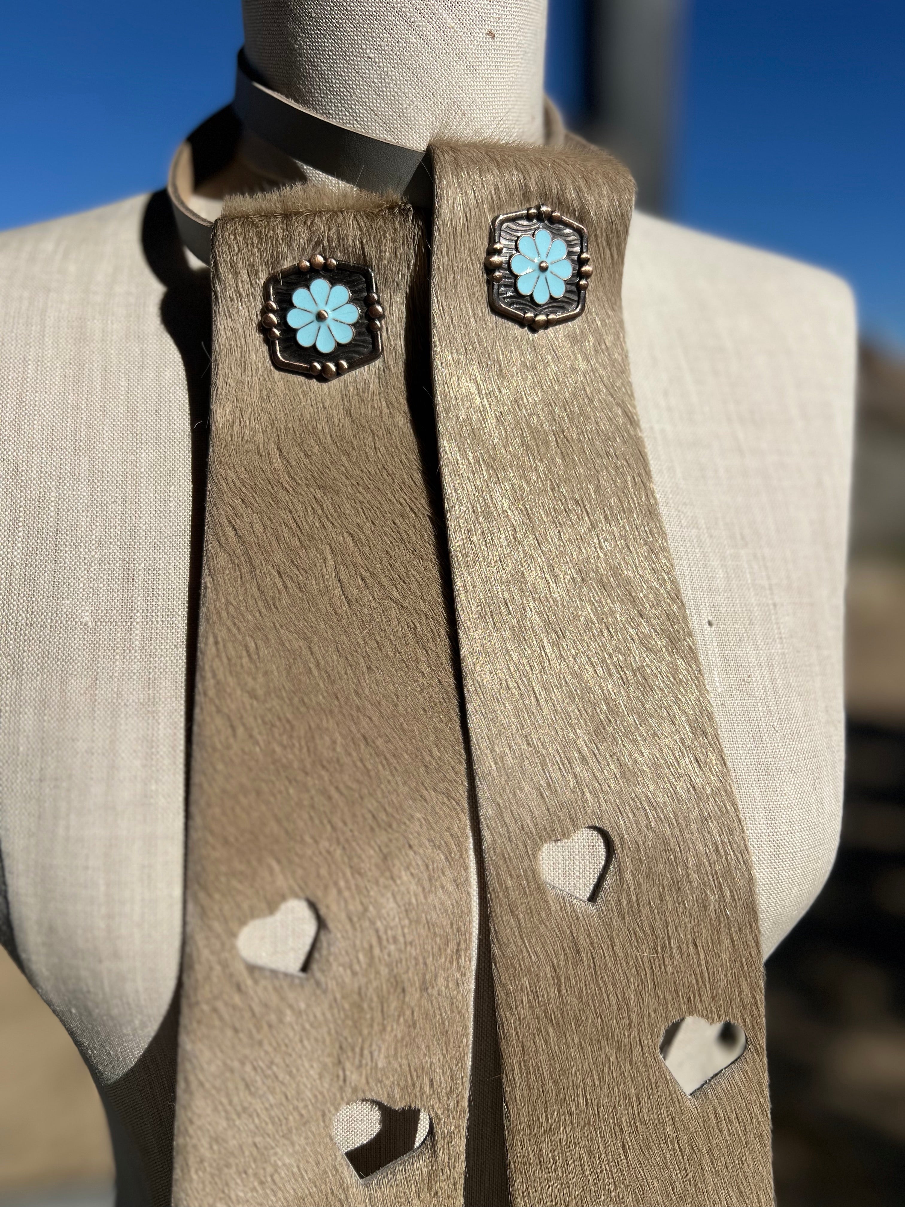 Wildhide Blade Cream Cowhide Hearts Neck Tie by Dirty Mojave Leather