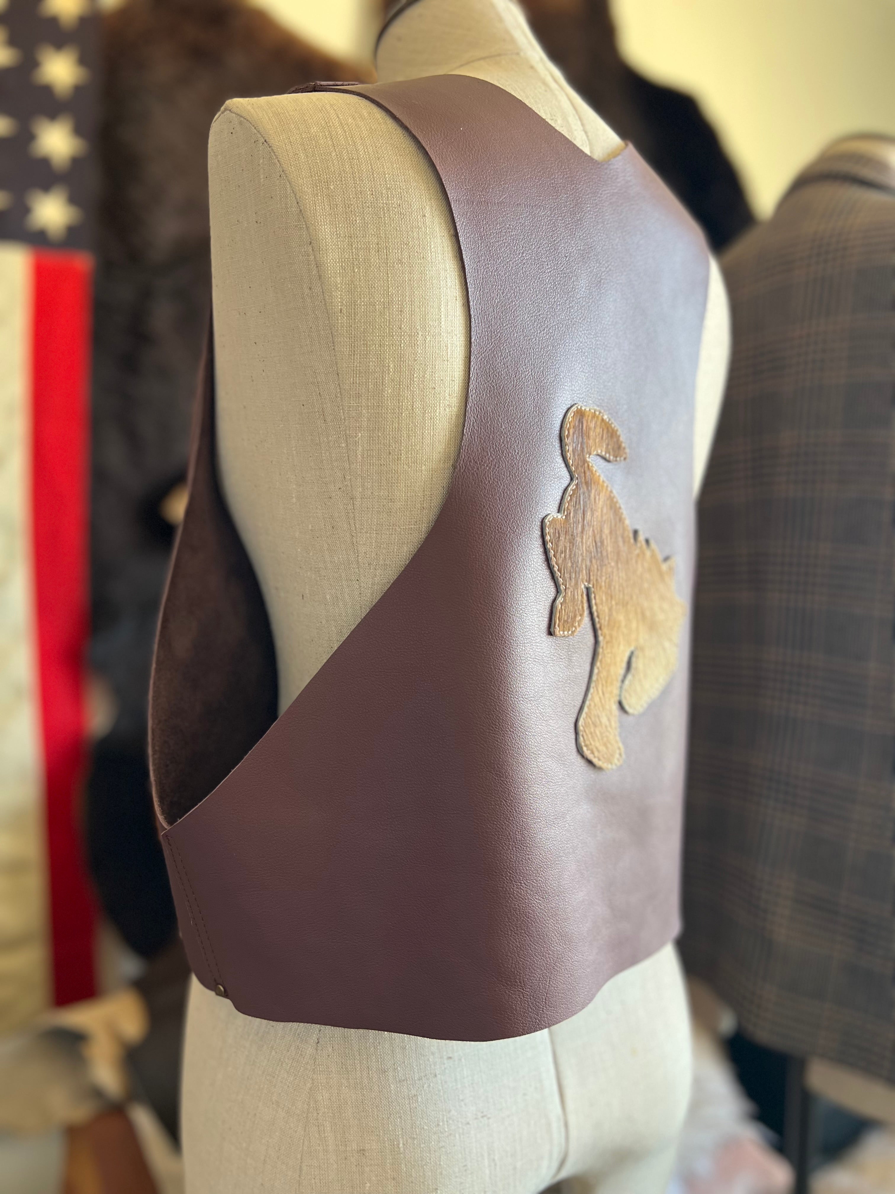 Wild Back Vests - Leather Fringe & Cowhide Statement - Bronco