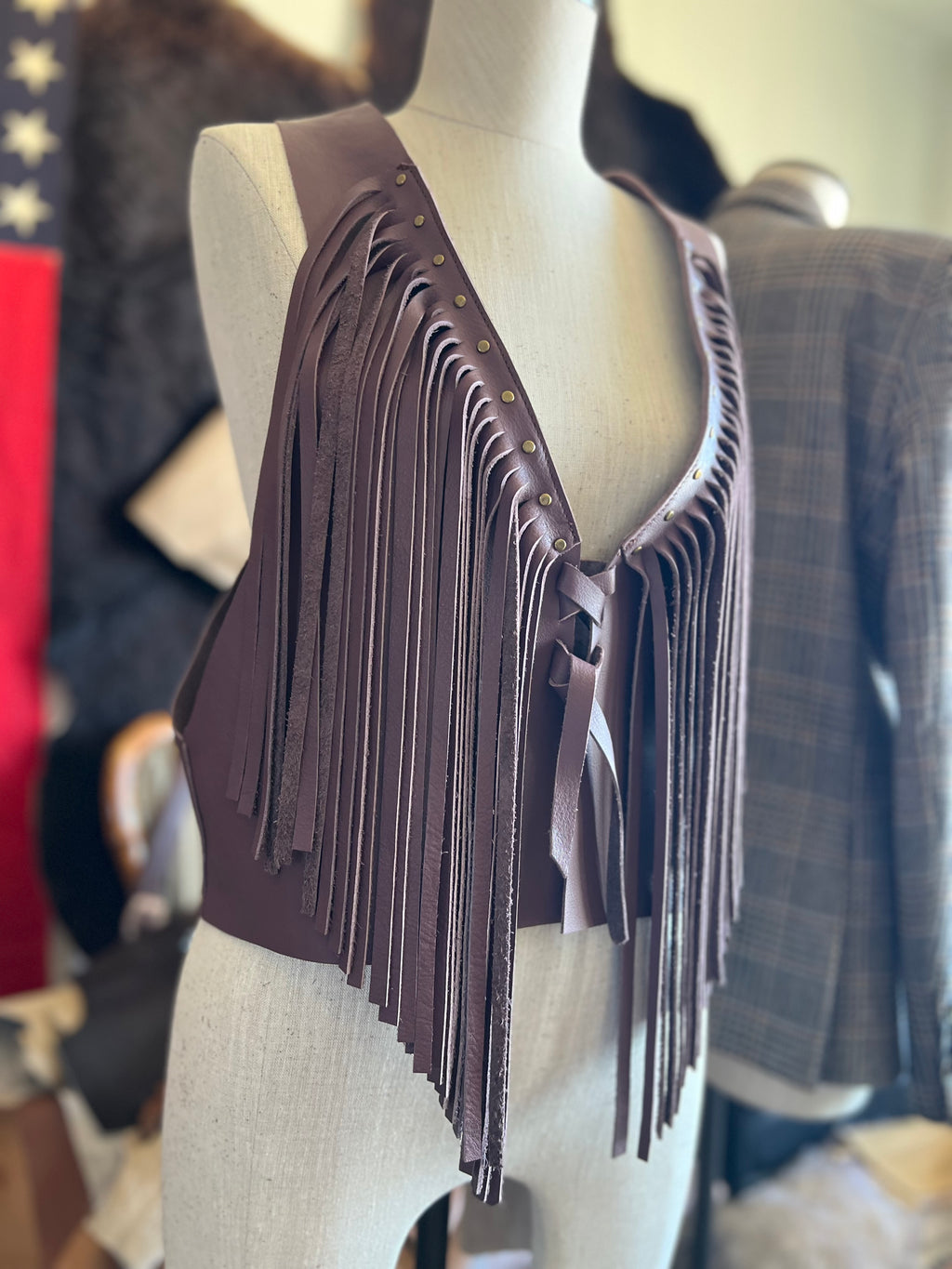 Wild Back Vests - Leather Fringe & Cowhide Statement - Bronco