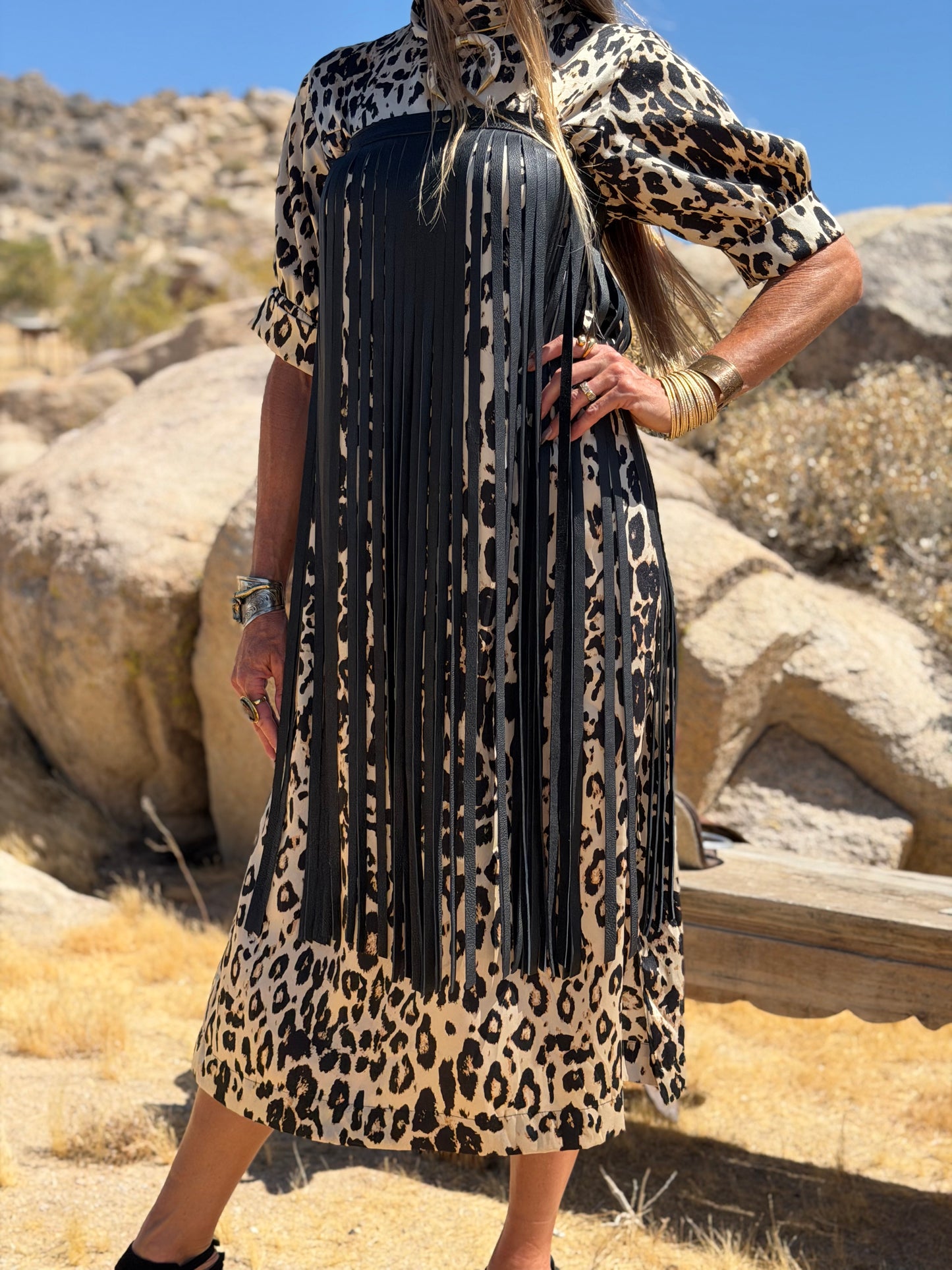 The Badlands Long Black Fringe Leather Skirt