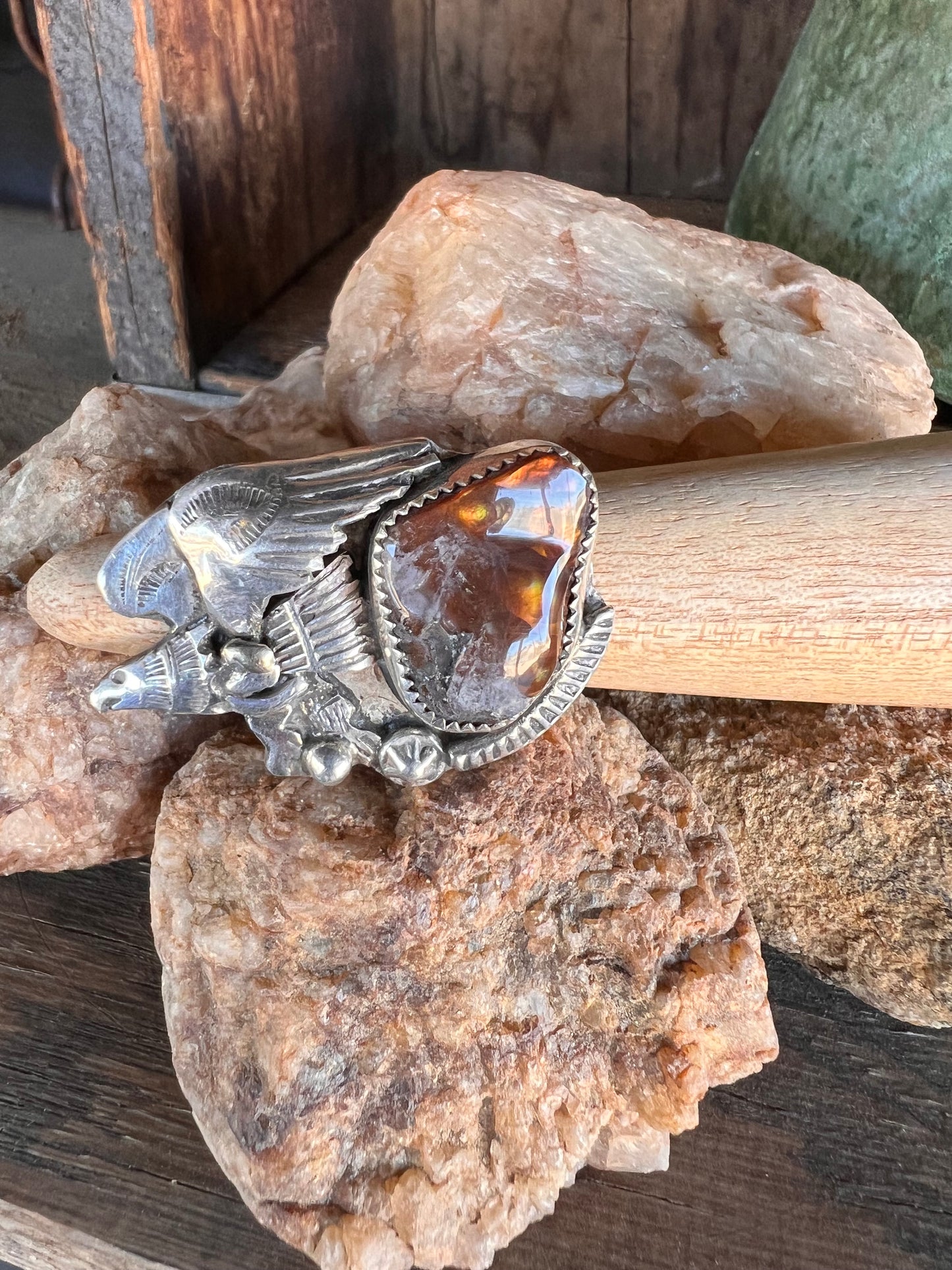 Vintage Carlos White Eagle Signed Quartz Ring