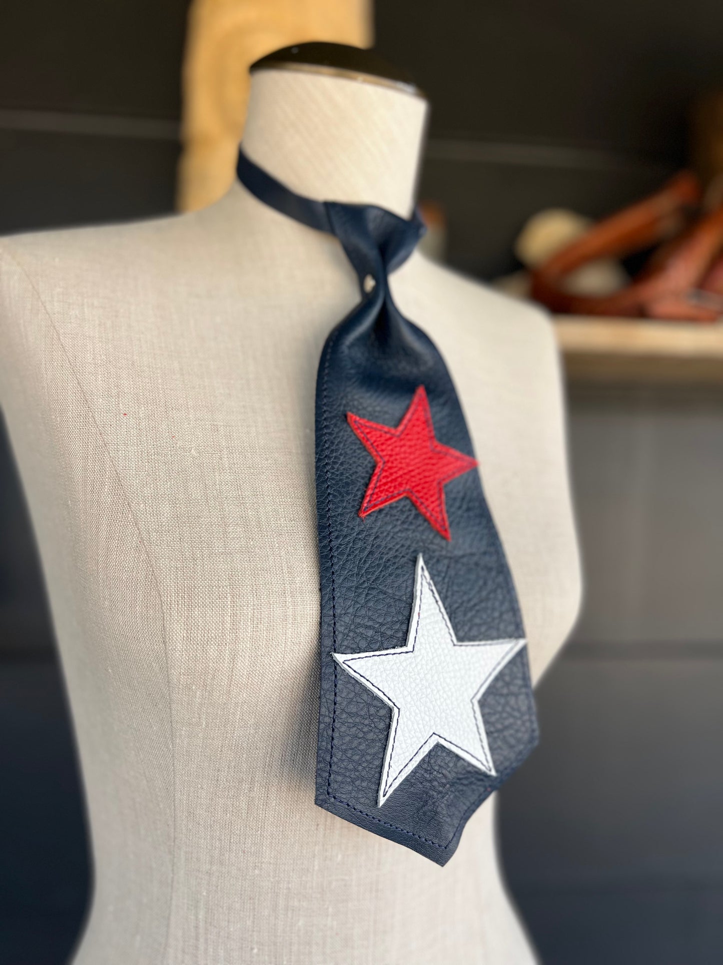 1776-2026 Wild American Heirloom Red White Blue Leather Necktie