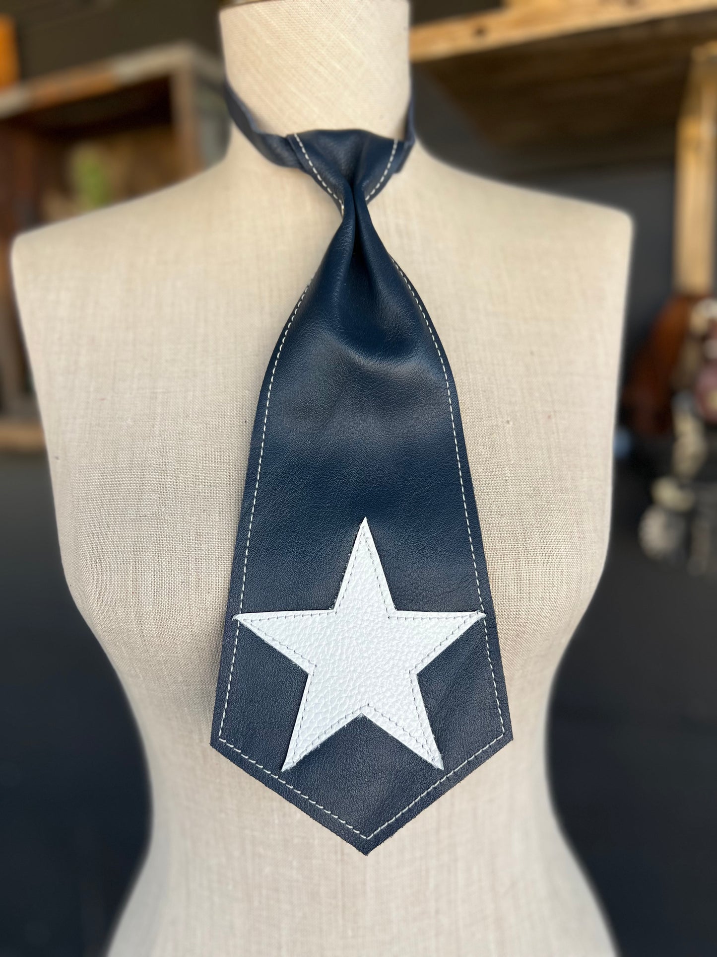 Dirty Mojave Heirloom Navy Wide Star Leather Necktie