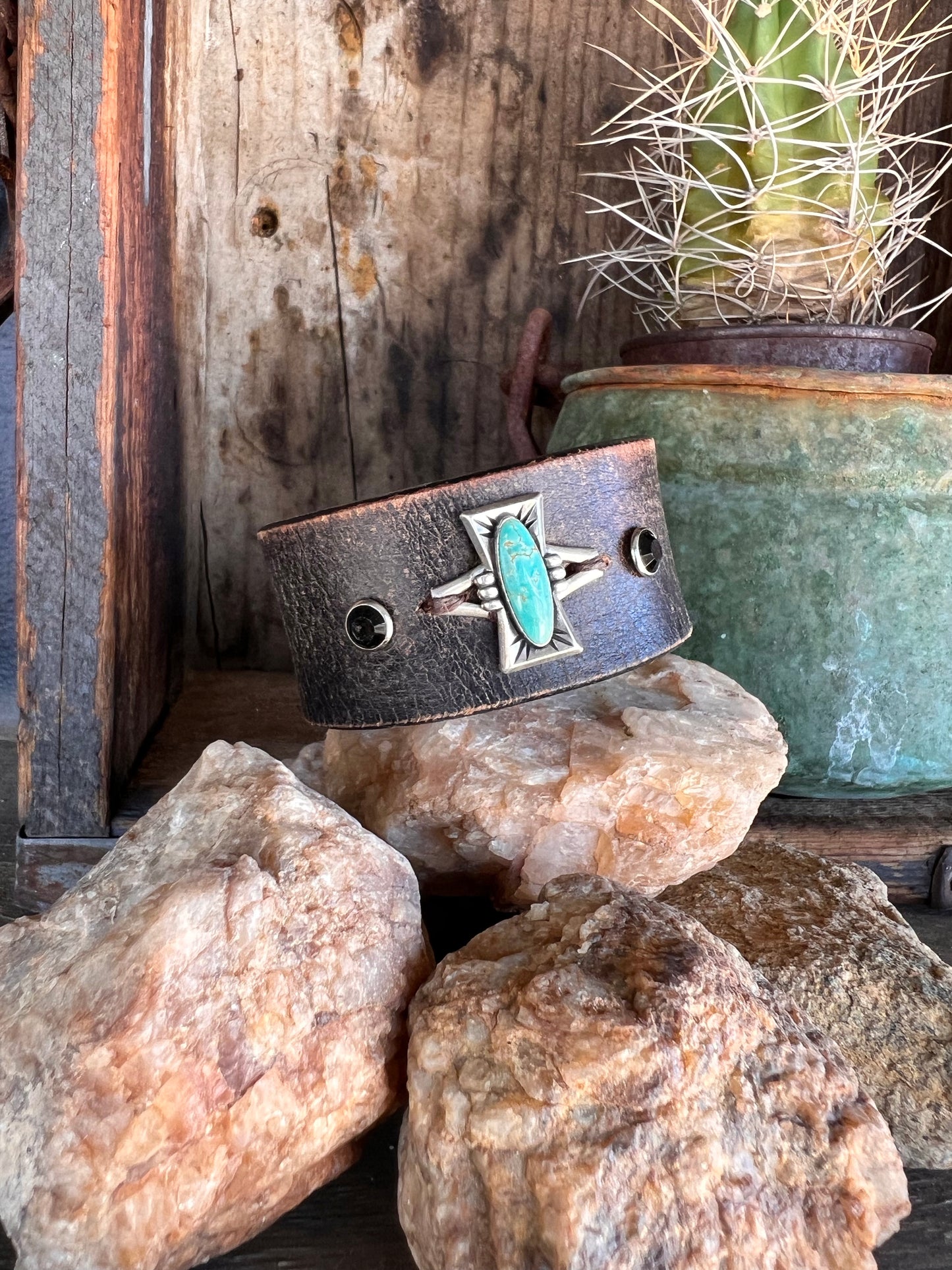 Dirty “Mojave Outlaw Cuffs” Leather Hand-Forged Western Bracelet