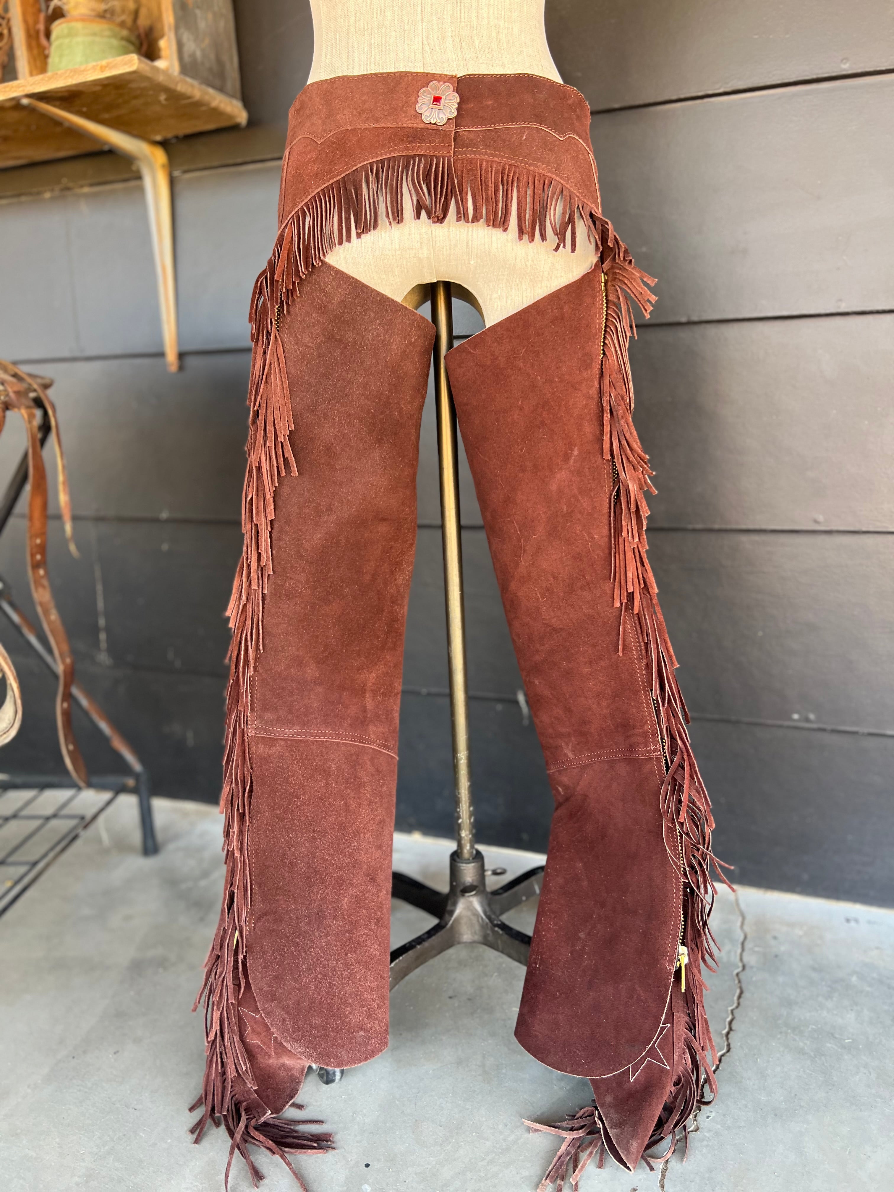 Chocolate -Rust Suede Long Chaps with Stars