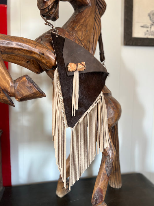 ARROW Brown Cowhide Cream Fringe Leather HandBag Rock