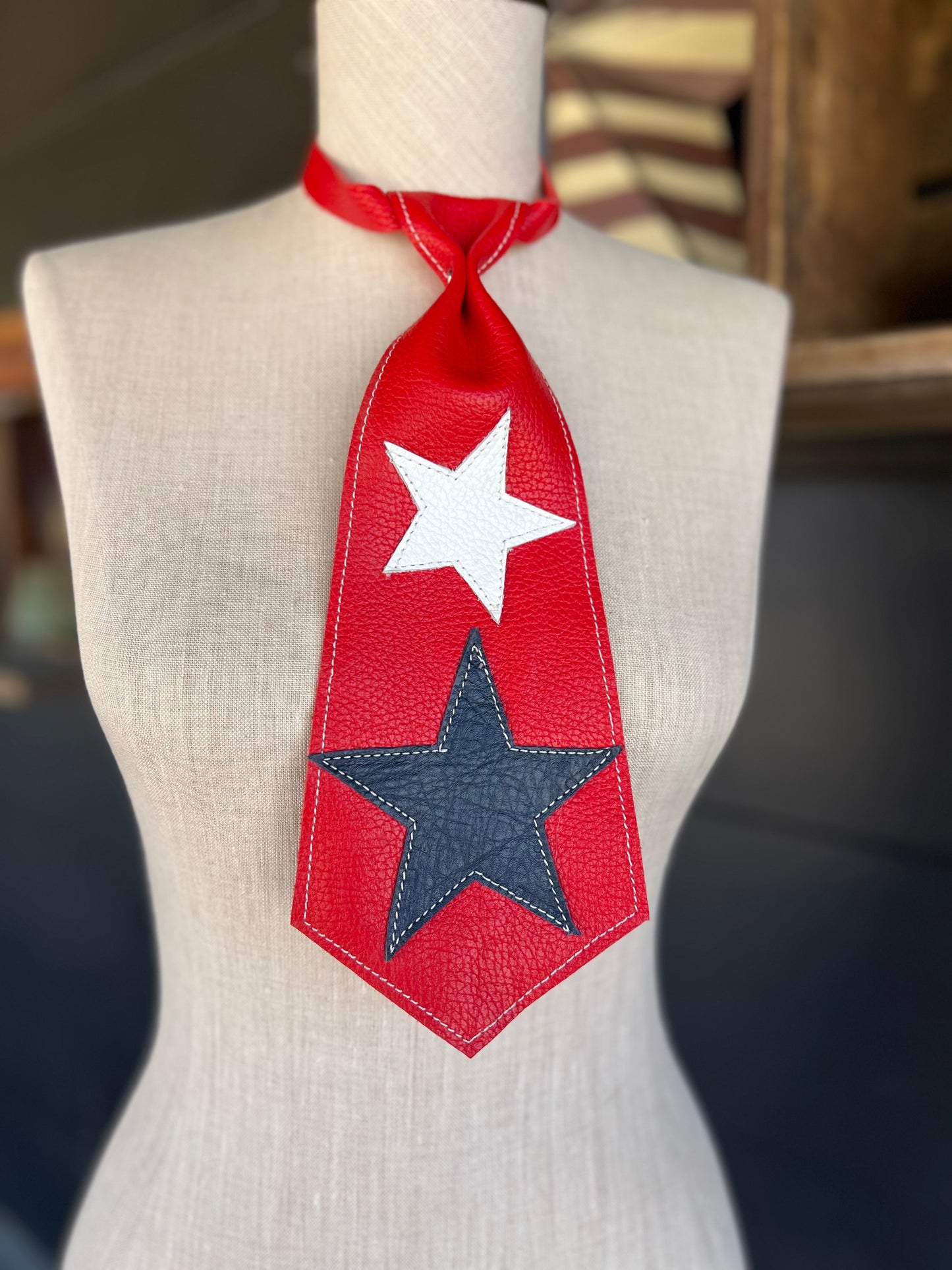 1776-2026 Wild American Heirloom Red White Blue Leather Necktie