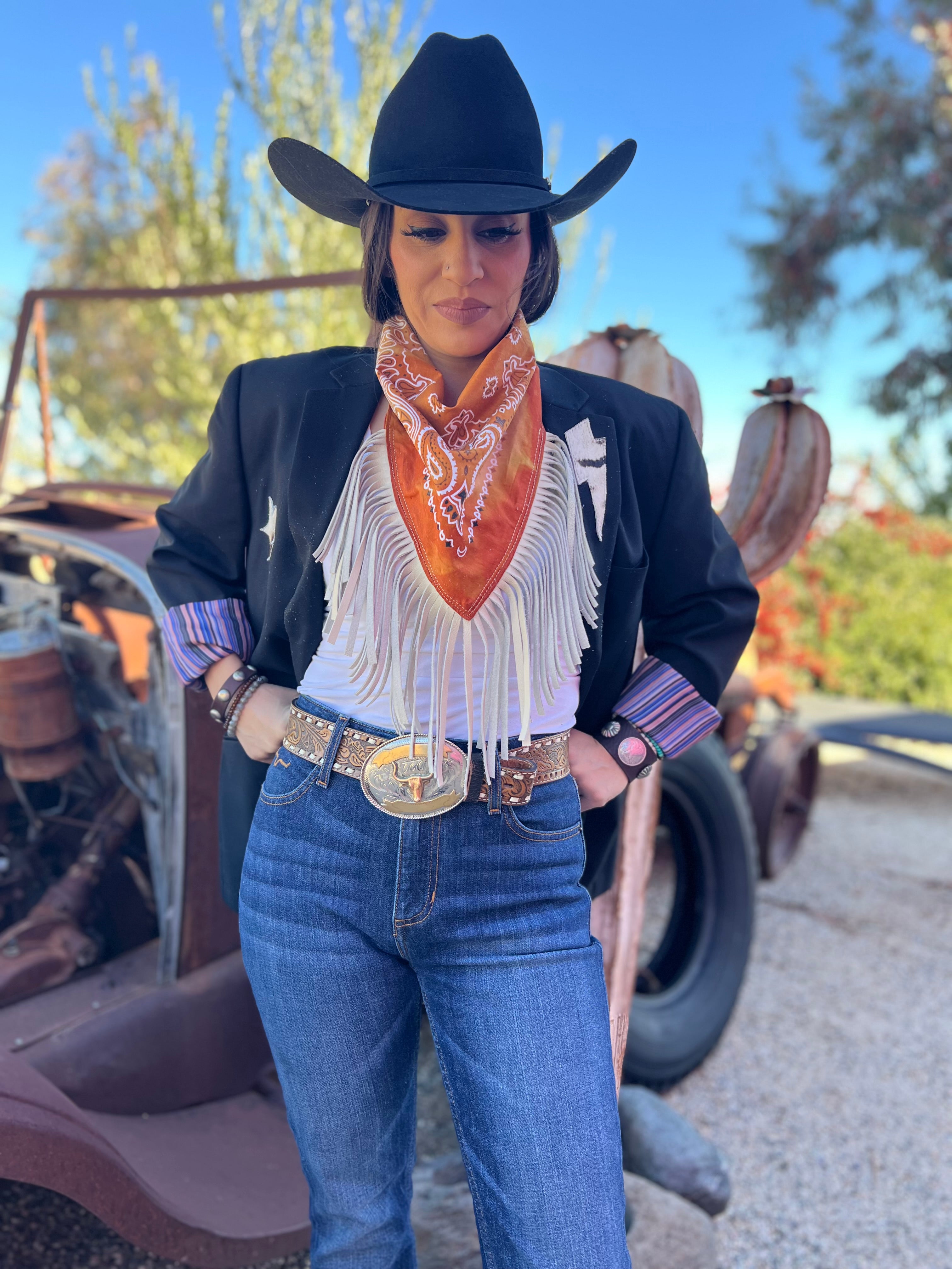 Desert Dusted Bandana Leather Fringe Collar