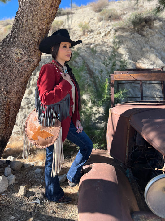 The High Plains Thunderbird Rider Moon Bag Standard - Leather, Fringe & Stars