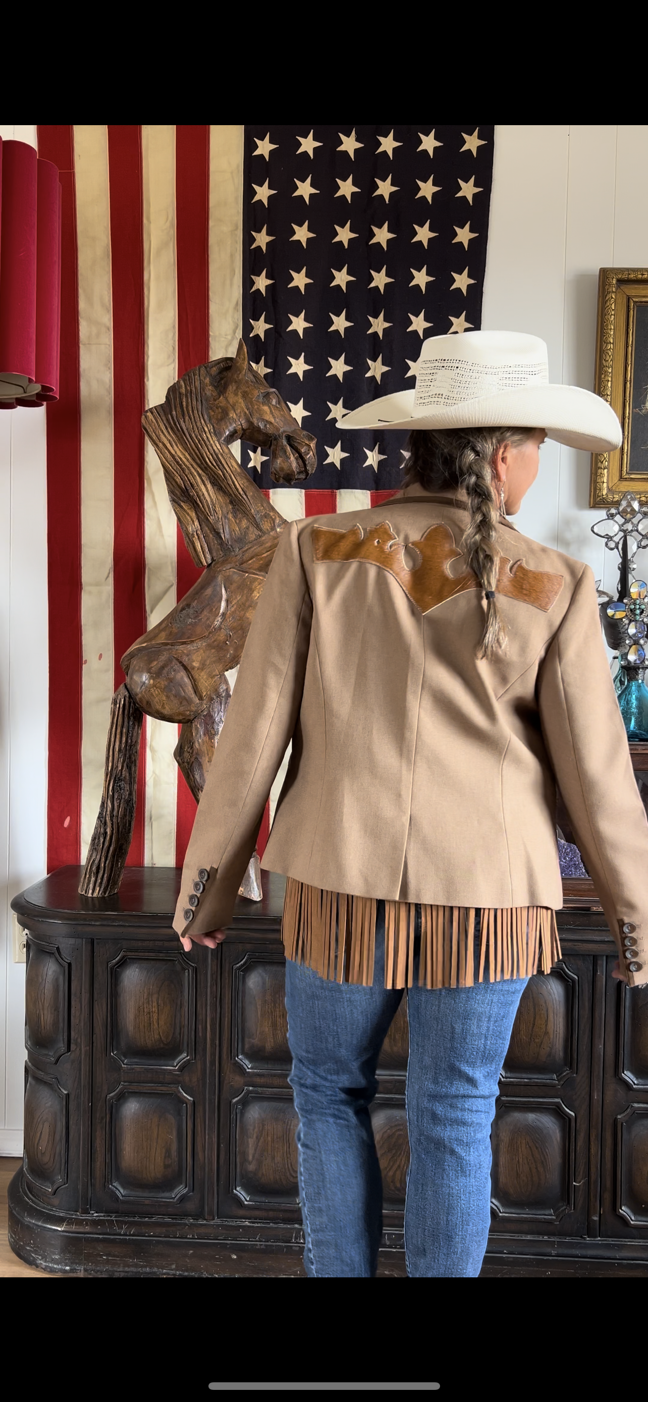 Tan Western I.E. Brand “DESERT BLAZER” with Ornate Leather Patchwork