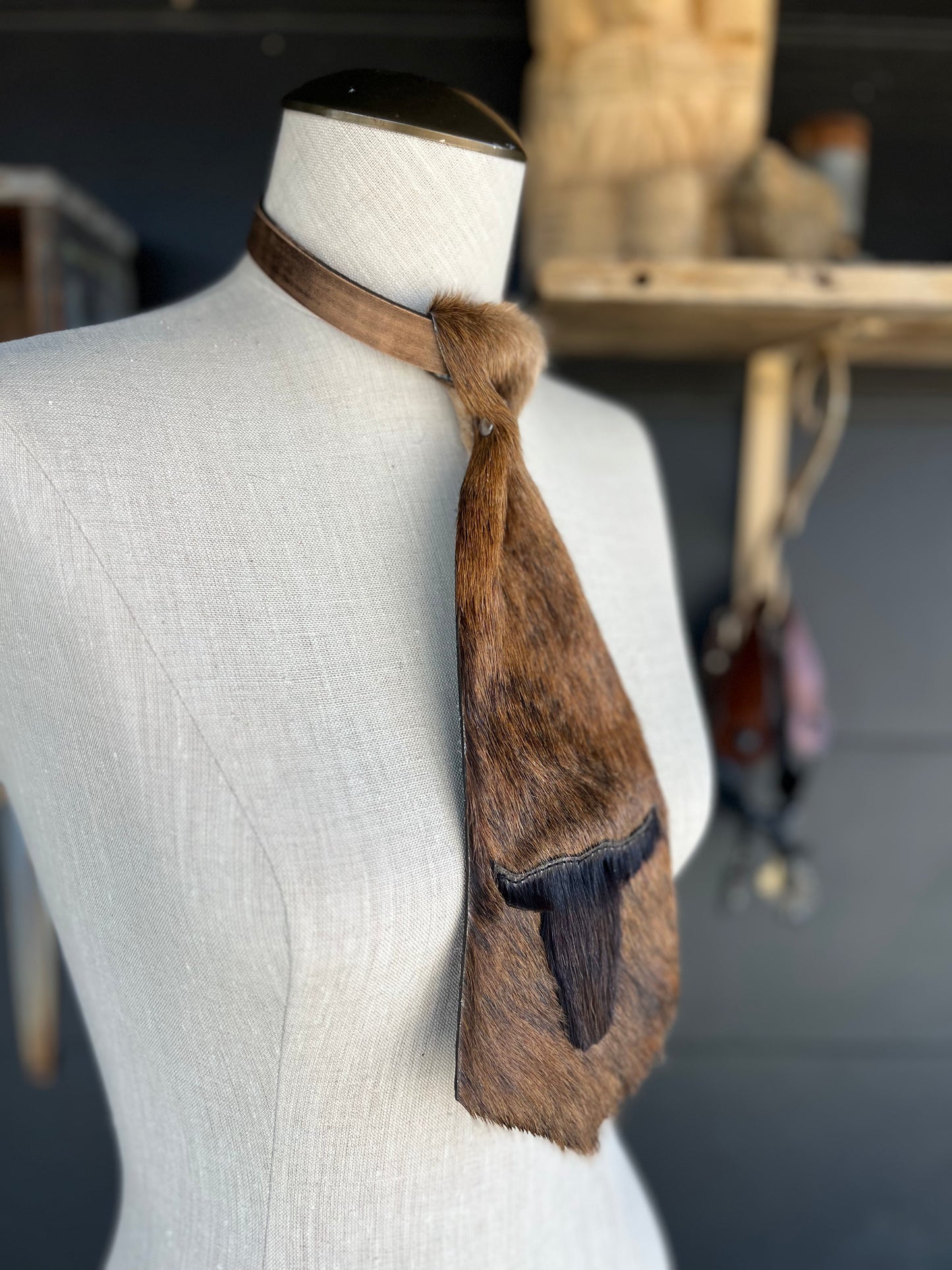 Dirty Mojave Steer Heirloom Leather Black & Brindle Necktie